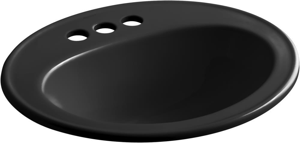 Pennington Black Ceramic Oval Drop-In Bathroom Sink