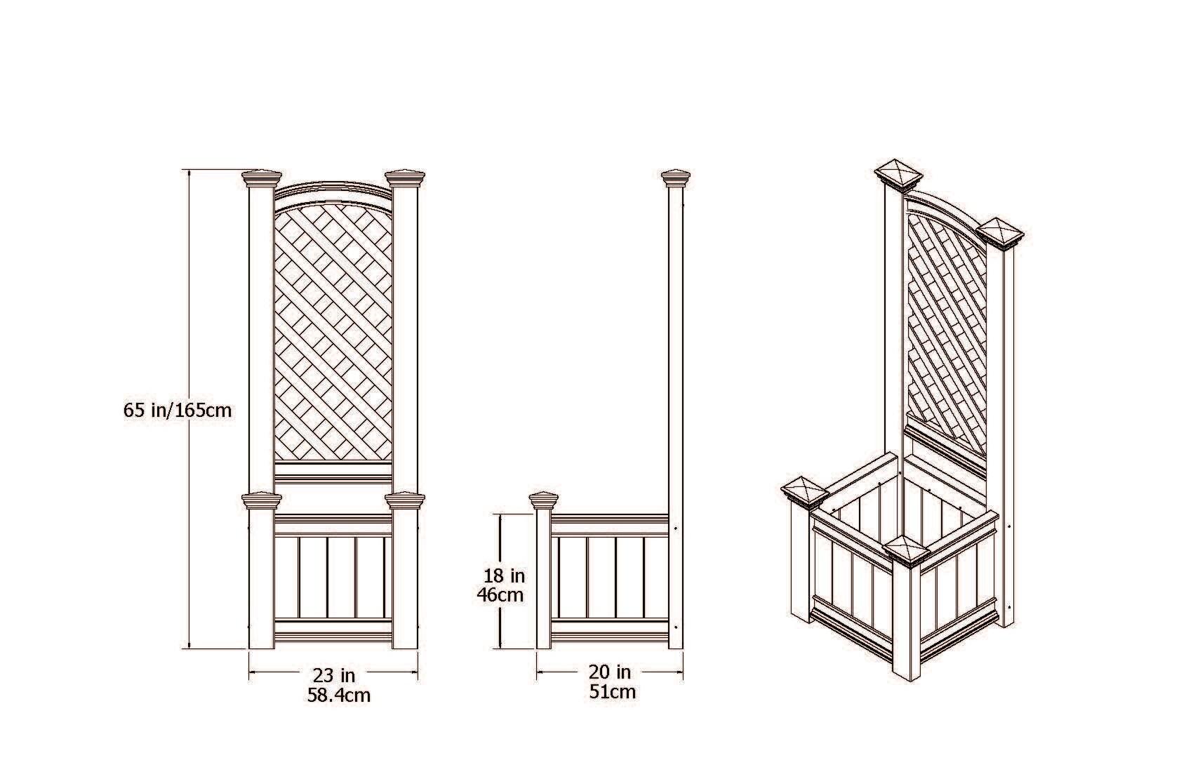 Classic White Vinyl Planter Box with Trellis, 65" Tall