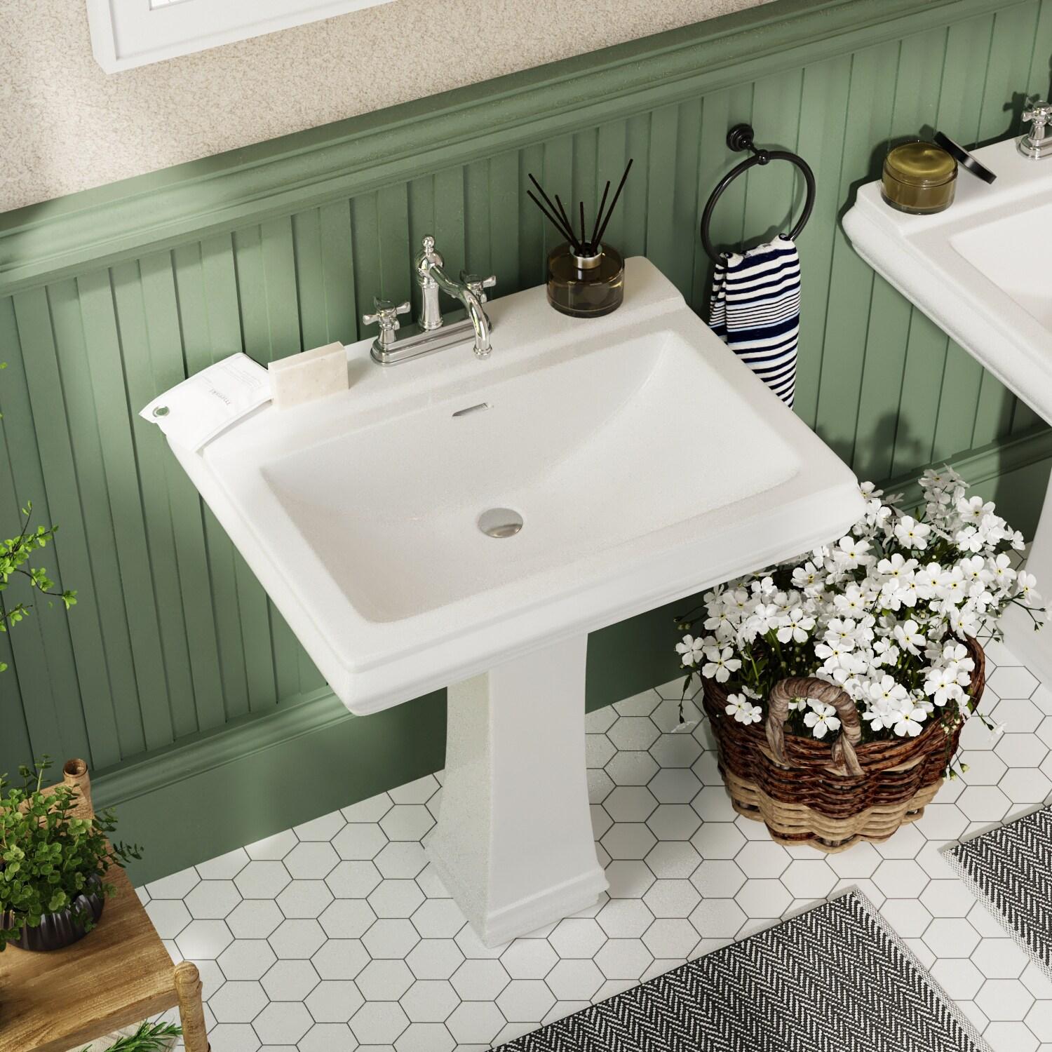DeerValley Apex 34" Tall Rectangular Vitreous China Pedestal Bathroom Sink with Overflow DV-1P521