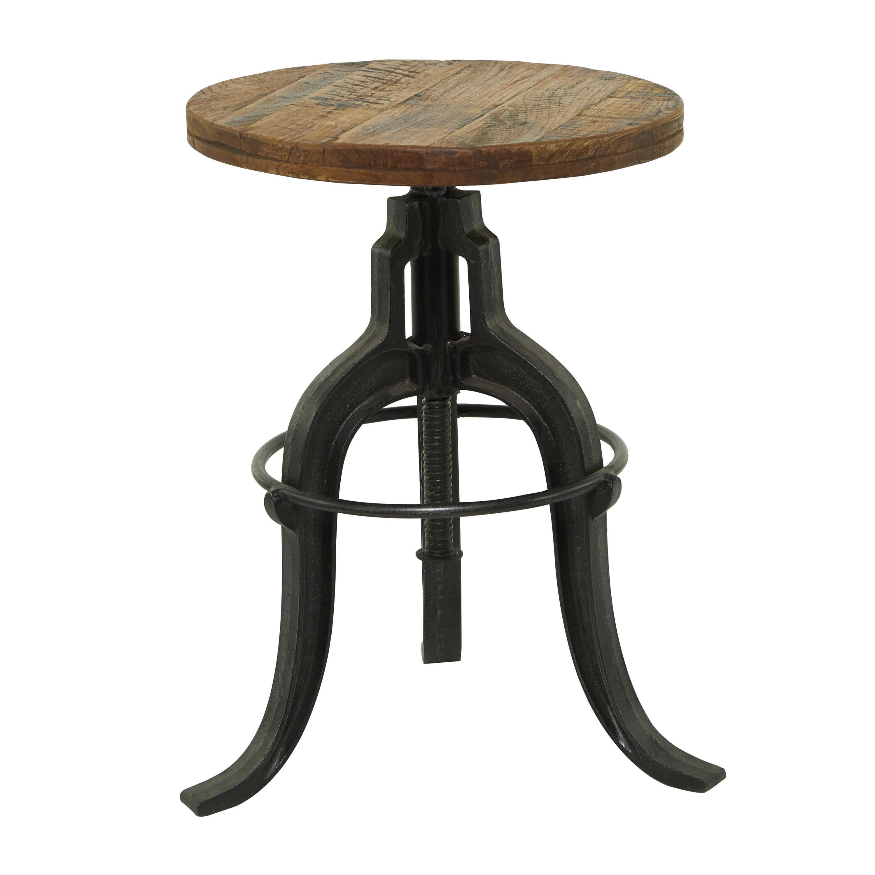 Keirnan Metal Vintage Industrial Inspired Living Room Stool with Brown Adjustable Wood Seat