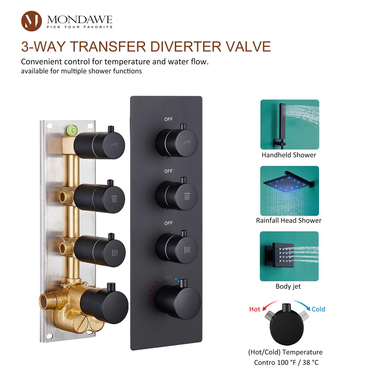 Rainfall Symphony 12inch 3-Function Dual Shower Head Thermostatic Shower System with 3 Sprays Handheld