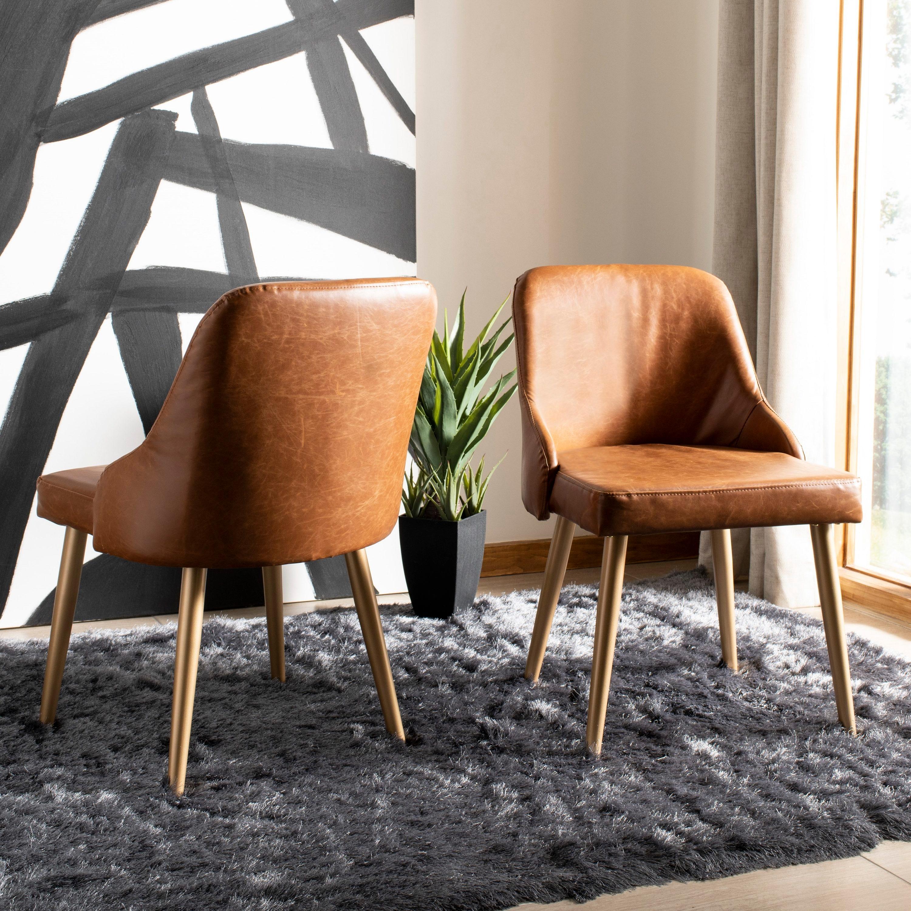 Lulu Upholstered Dining Chair (Set of 2) - Light Brown/Gold - Safavieh