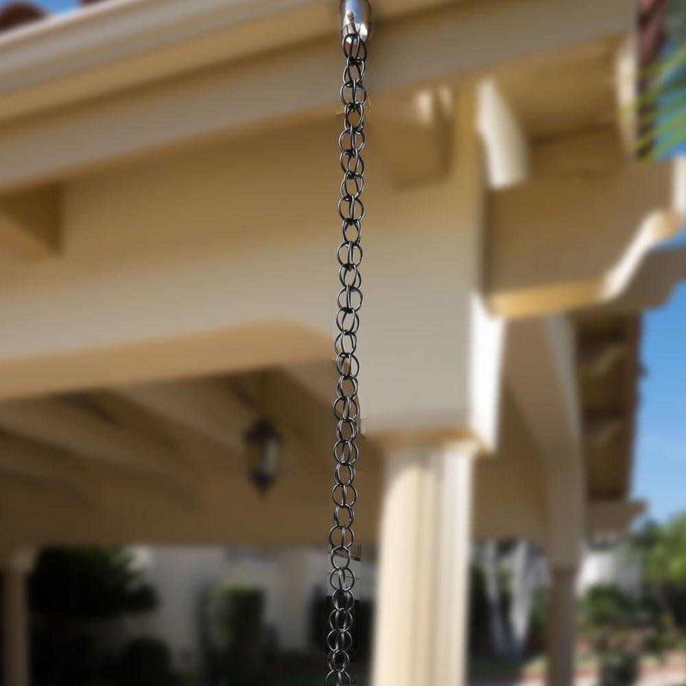 Monarch Rain Chains Aluminum Traditional Link Rain Chain, 8.5 ft Black Powder Coated Aluminum Decorative Rain Catcher Chain for Gutters, Black Aluminum Rain Gutter Replacement Downspout