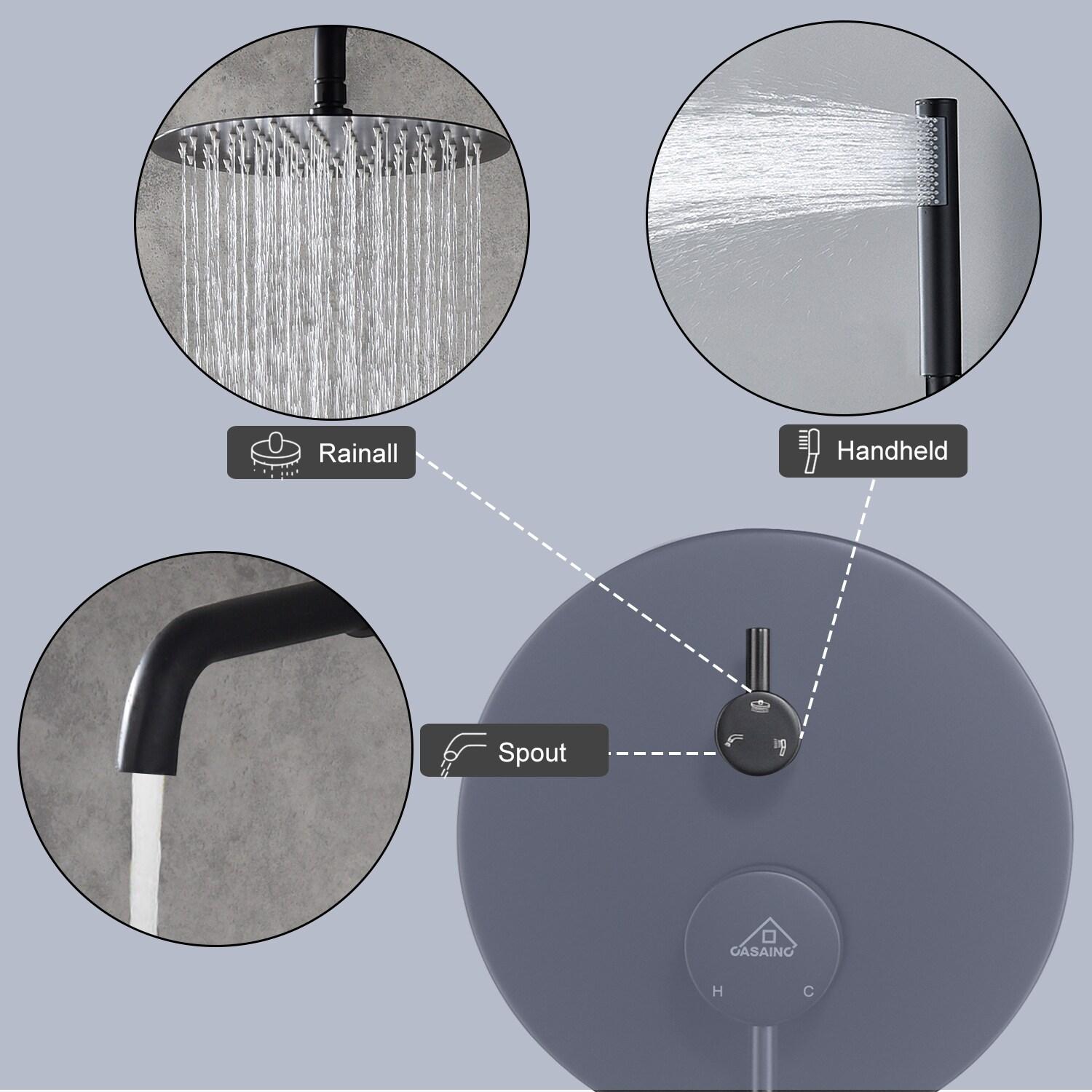 clihome Luxury Wall-Mounted 3-Function Shower System Solid Brass Mixer Valve, 1.8 GPM Flow & Dual Showerheads with Rough-in Valve DM6612BI