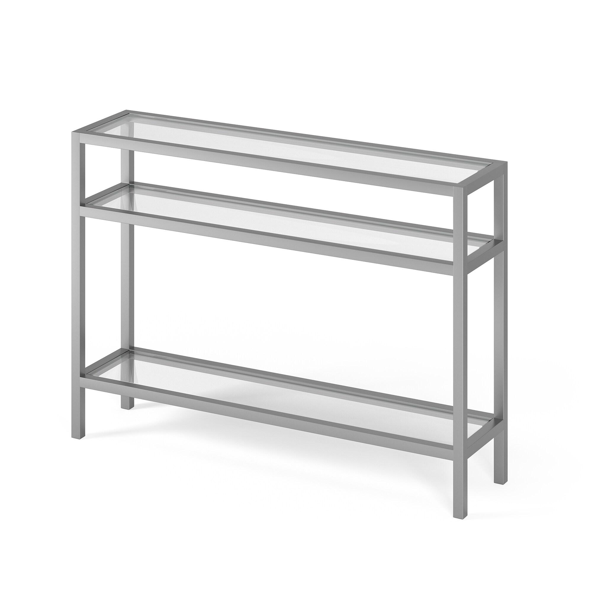 Evelyn&Zoe 42" Satin Nickel Metal/Glass Console Table