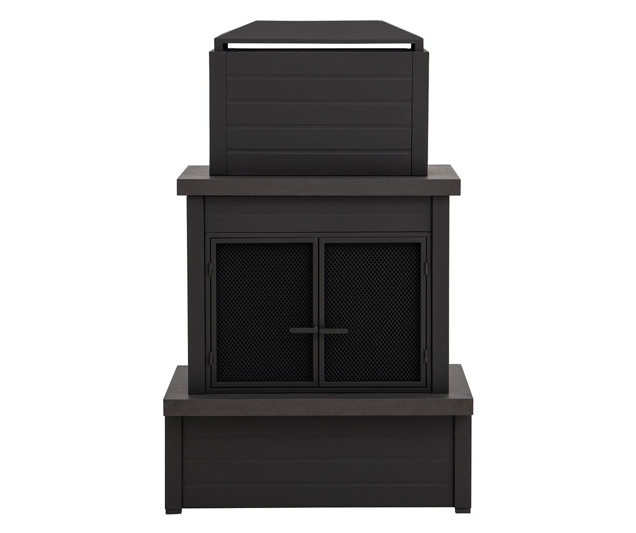 Matte Black Steel Wood-Burning Outdoor Fireplace with Chimney