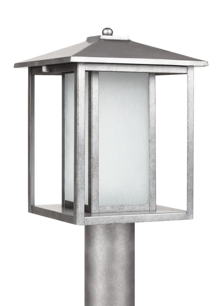 Weathered Pewter Outdoor Post Lantern with Etched Seeded Glass