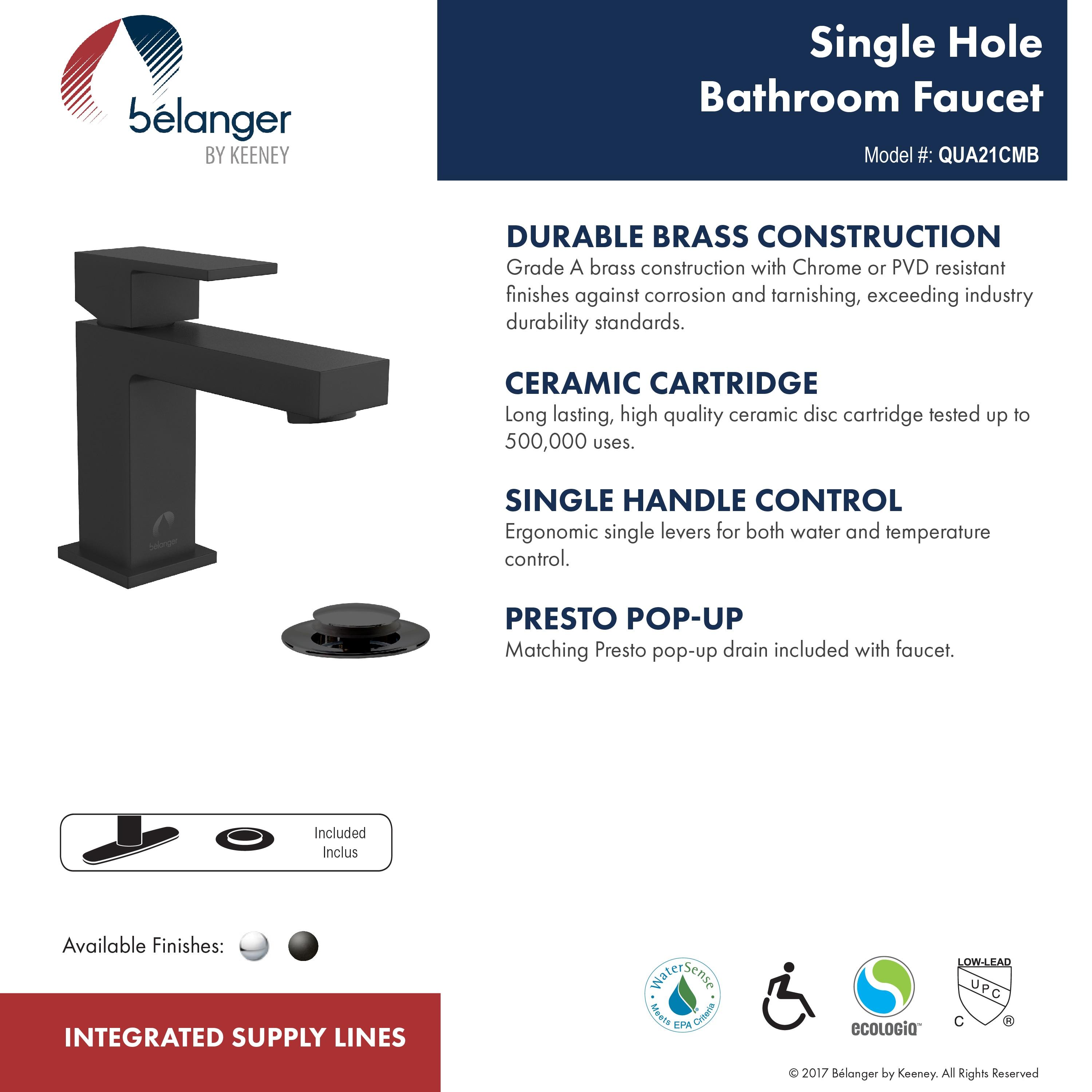 Quadrato Single-Hole Single-handle Bathroom Faucet with Drain Assembly