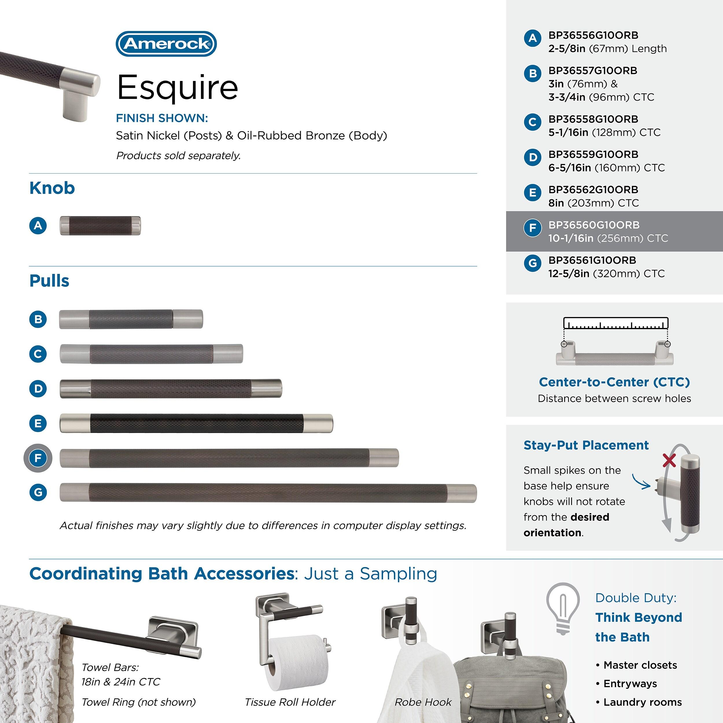 Amerock Esquire 10-1/16 inch (256mm) Center-to-Center Satin Nickel/Oil-Rubbed Bronze Cabinet Pull