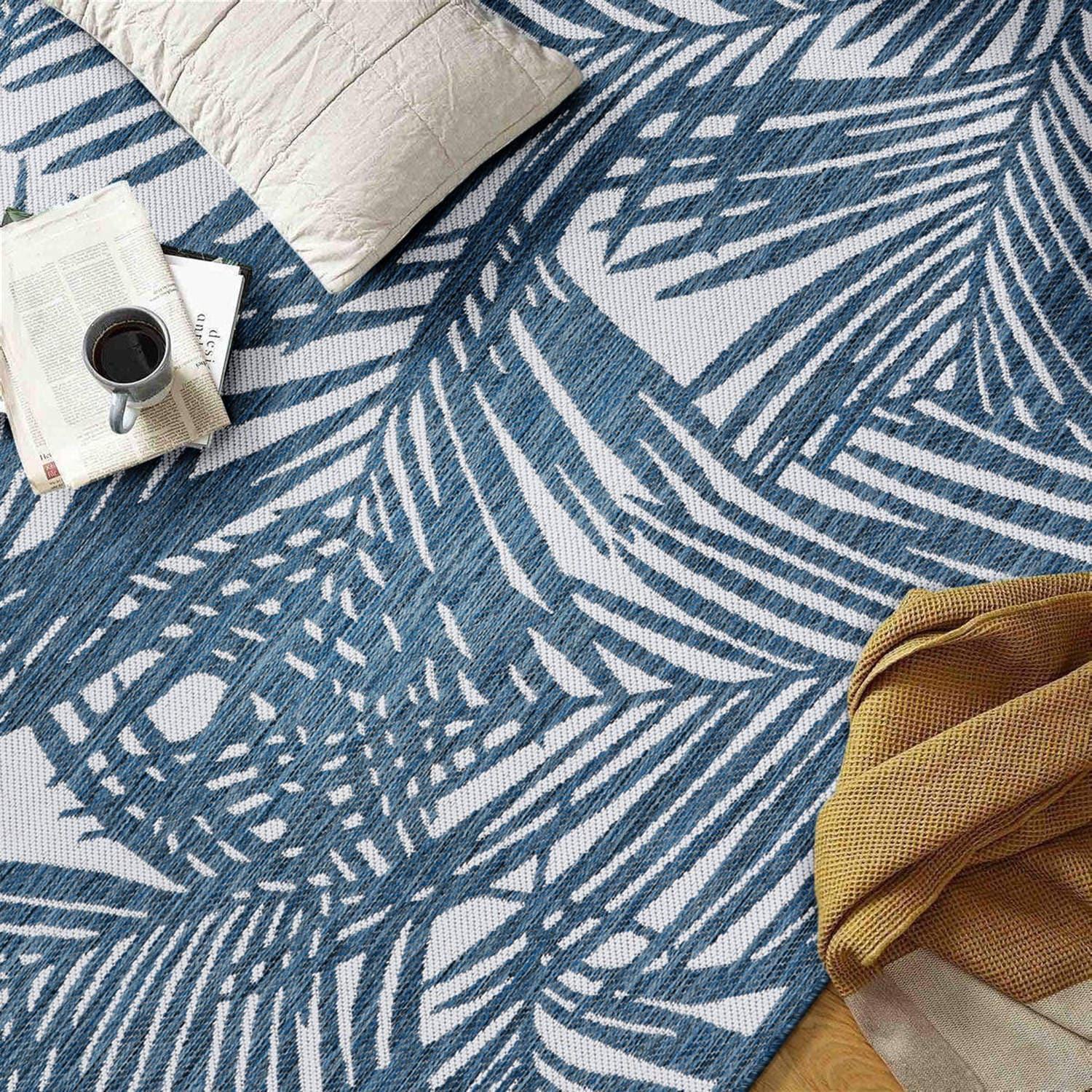 World Rug Gallery Contemporary Palm Leaf Textured Flat Weave Indoor/Outdoor Area Rug - NAVY 5' X 7'