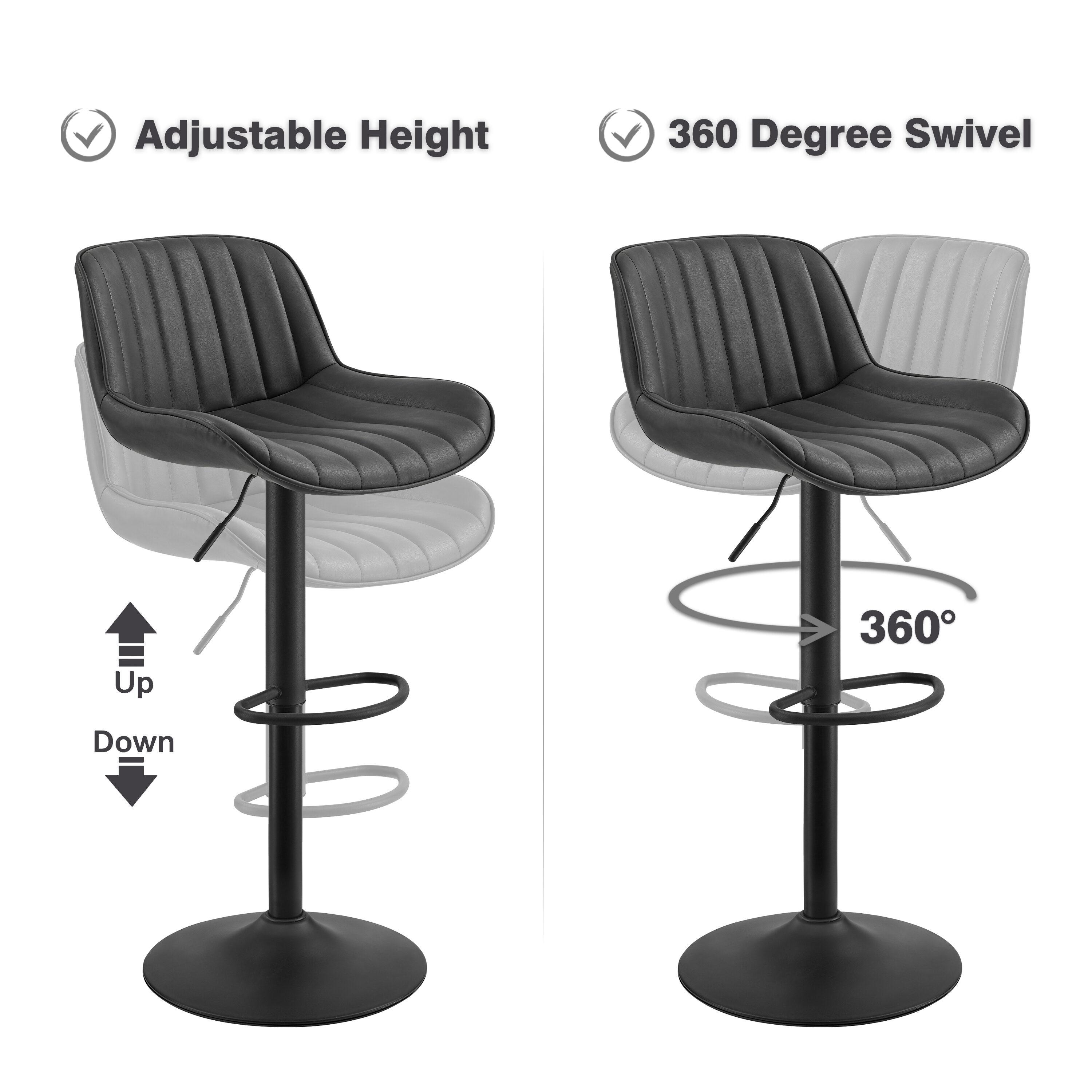 Art Leon Rustic Bar Stools Set of 2, Faux Leather with Backrest Chrome Legs, Upholstered Swivel Kitchen Stools, Black Brown