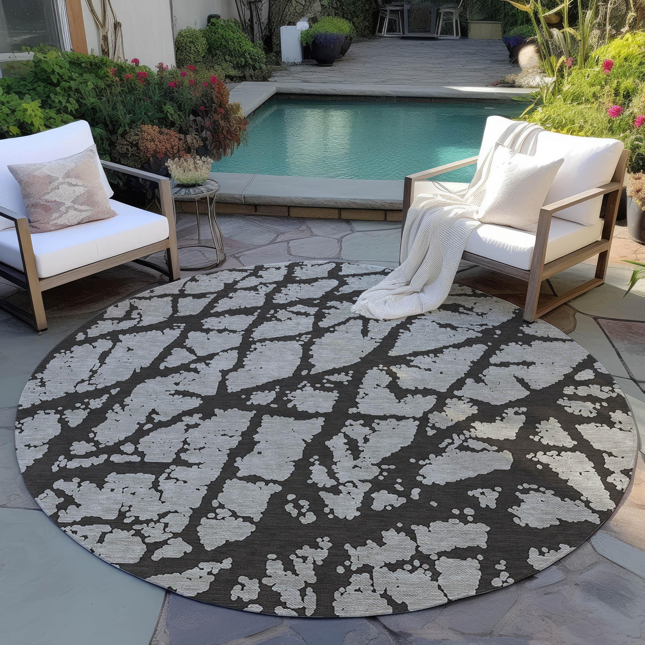 Addison Rugs Machine Washable Indoor/ Outdoor Transitional Black Crackle Chantille Rug Black - 8' x 8'