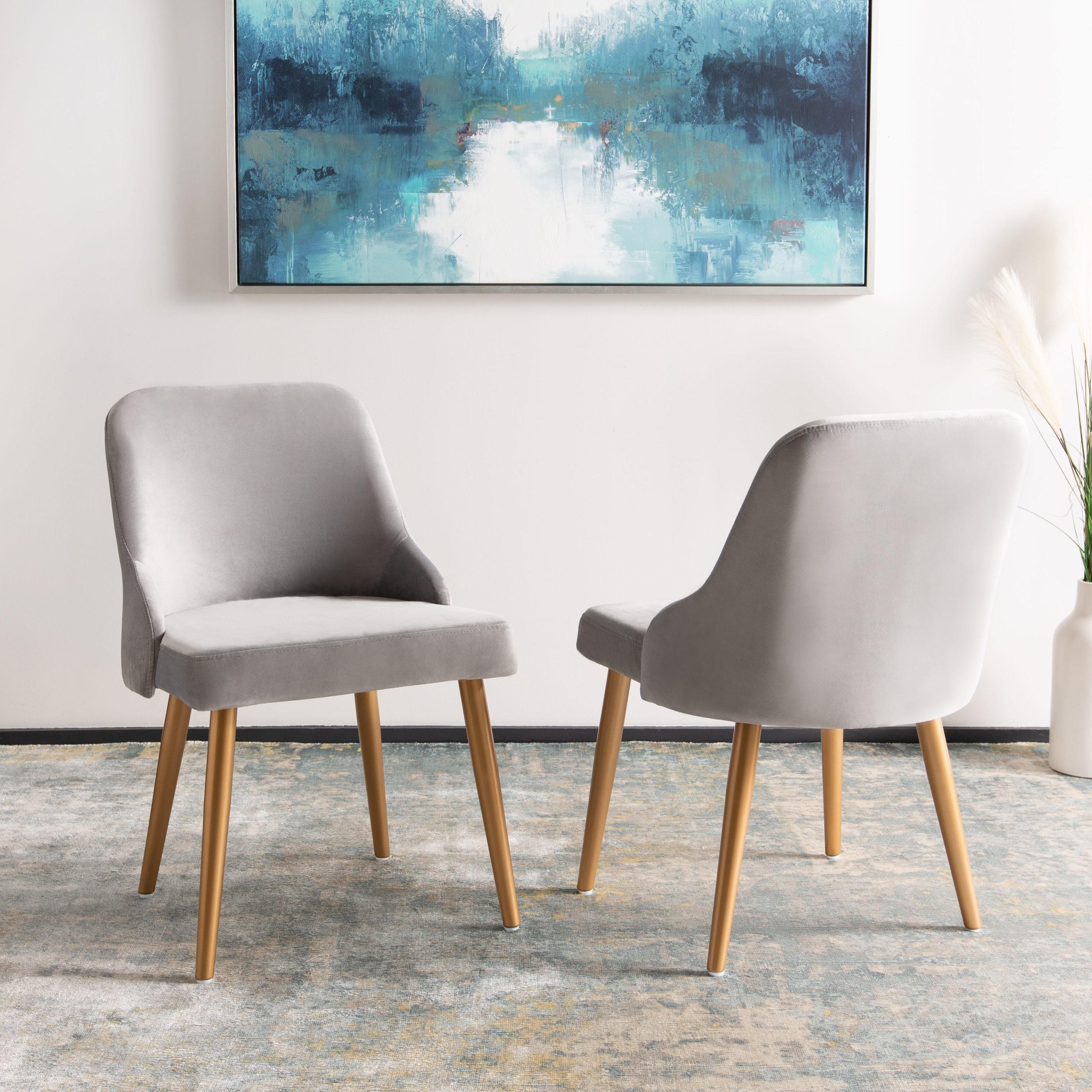 Lulu Upholstered Dining Chair (Set of 2) - Grey/Gold - Safavieh