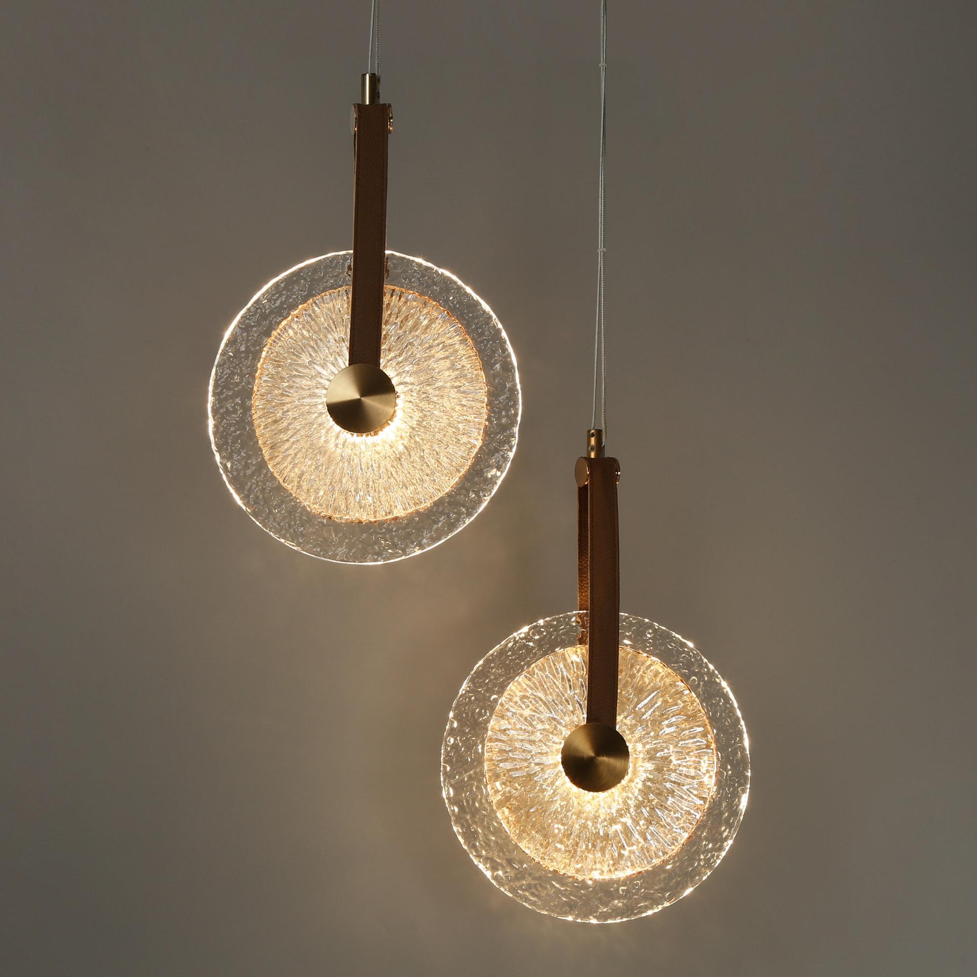 LNC Modern Gold LED 2-Light Chandelier Art Disc Design Pendant Lights for Kitchen Island Foyer