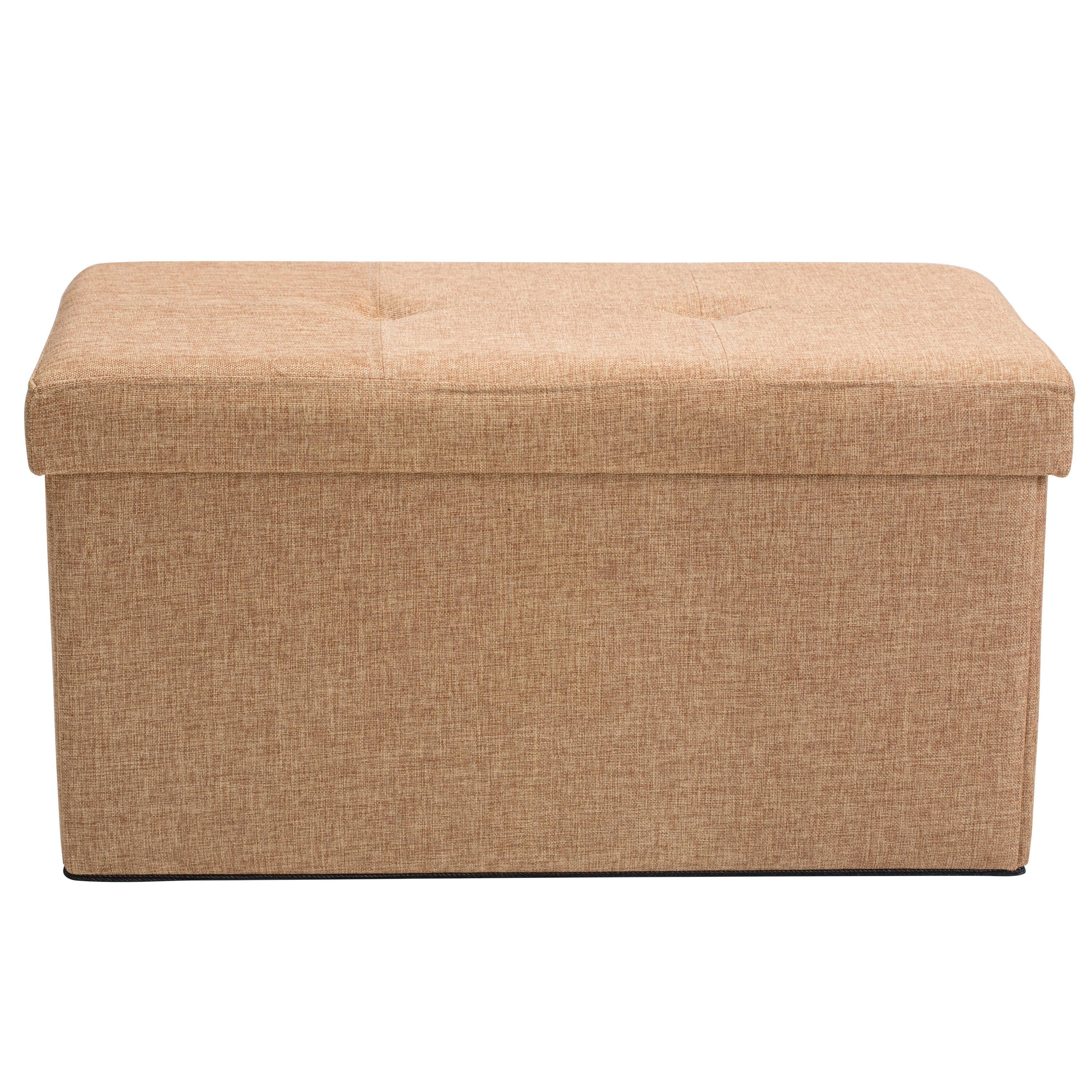 Simplify Faux Linen Double Folding Storage Ottoman in Camel