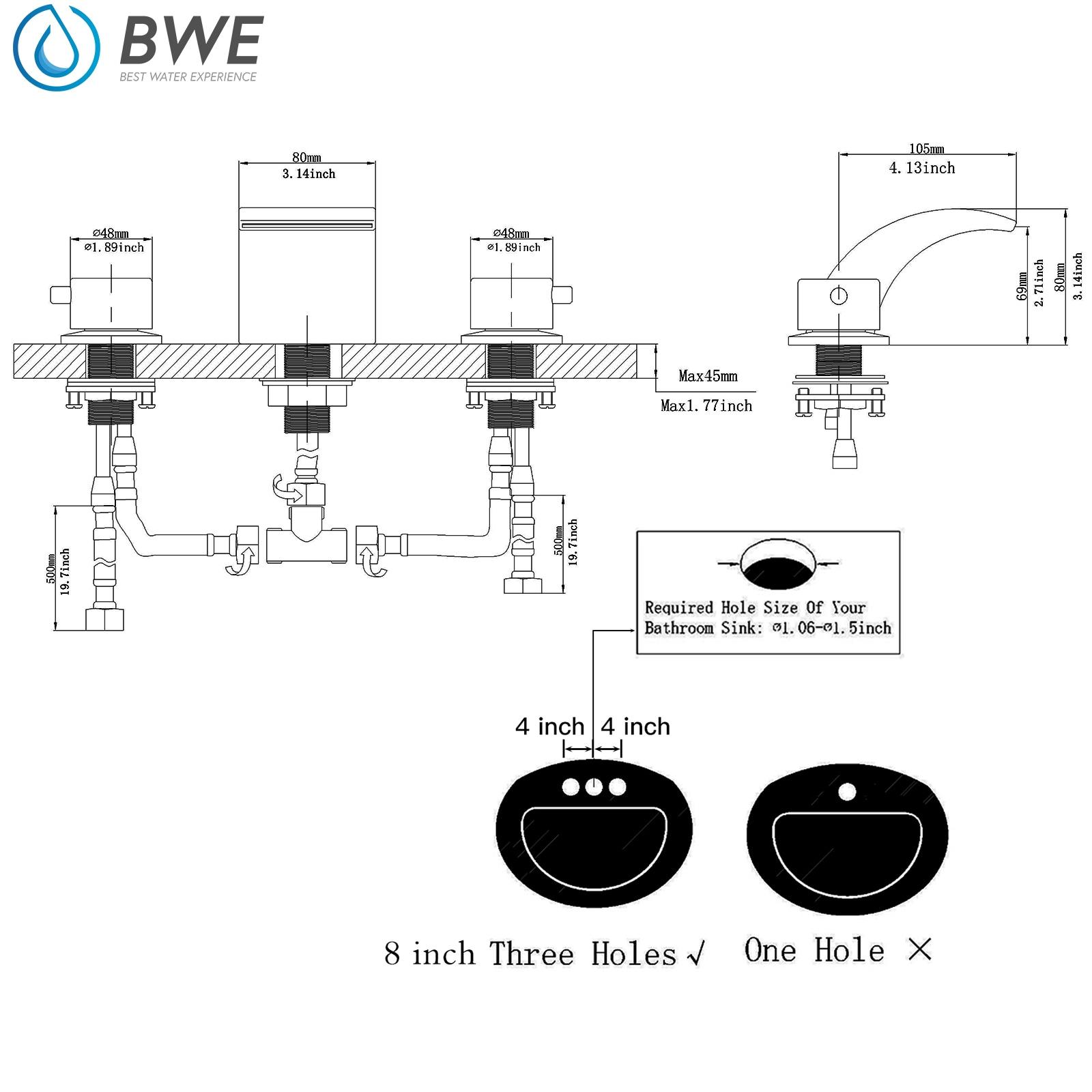 BWE 8 in. Widespread 2-Handle Bathroom Faucet With Led Light