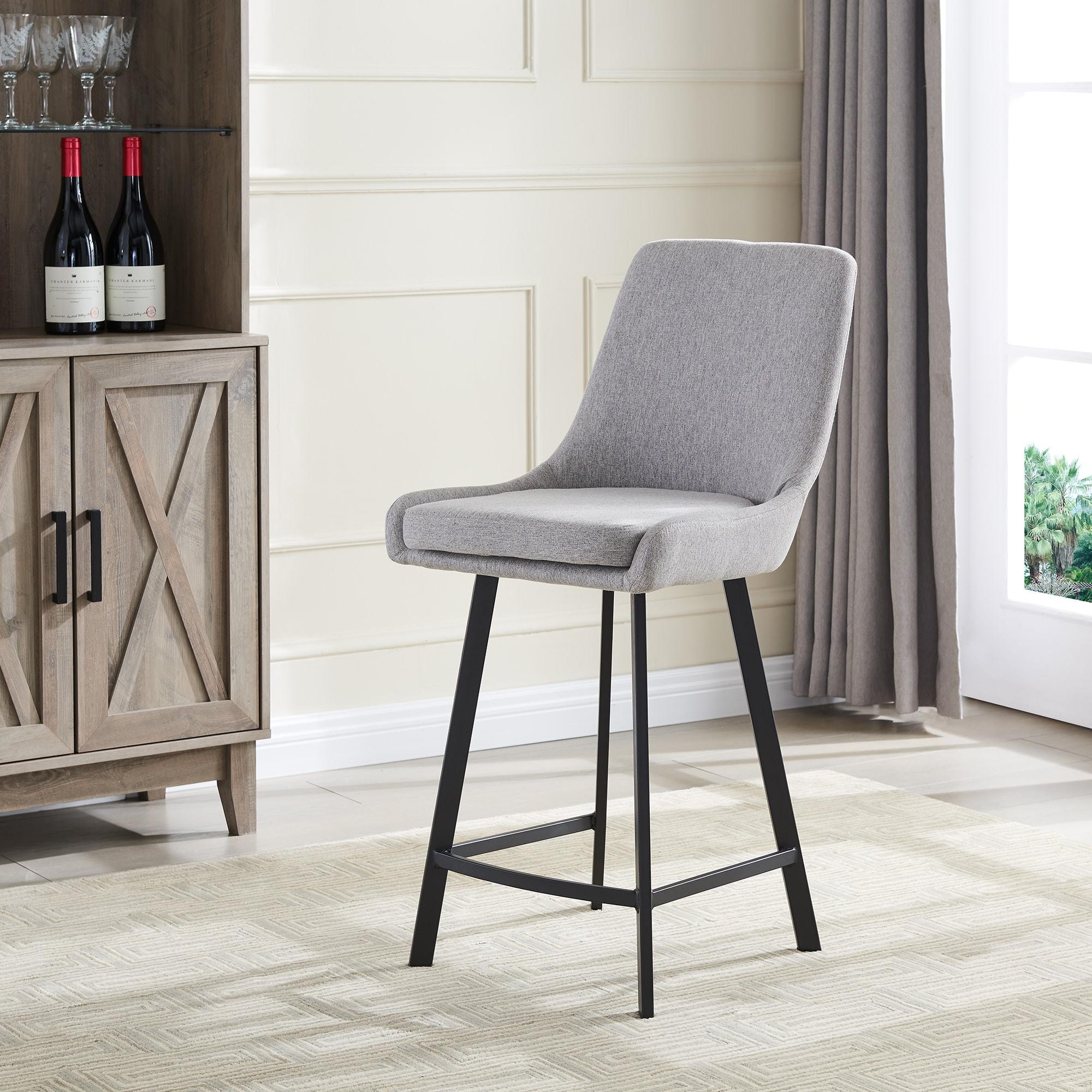 Leick Home Upholstered Back Counter Height Stool with Steel Base Set of 2 in Gray and Black