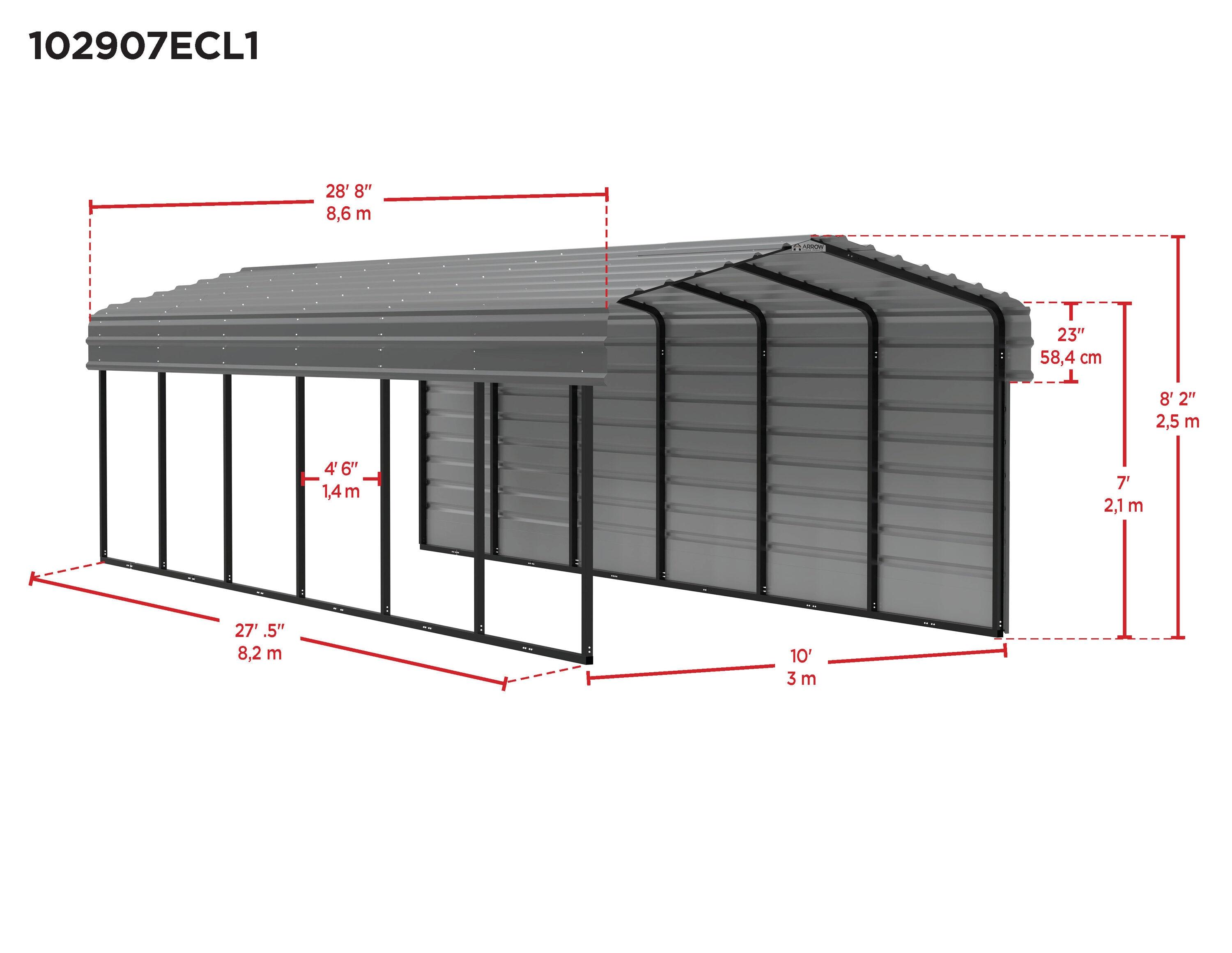 Arrow 29 x 10 ft Carport with 1-sided Enclosure