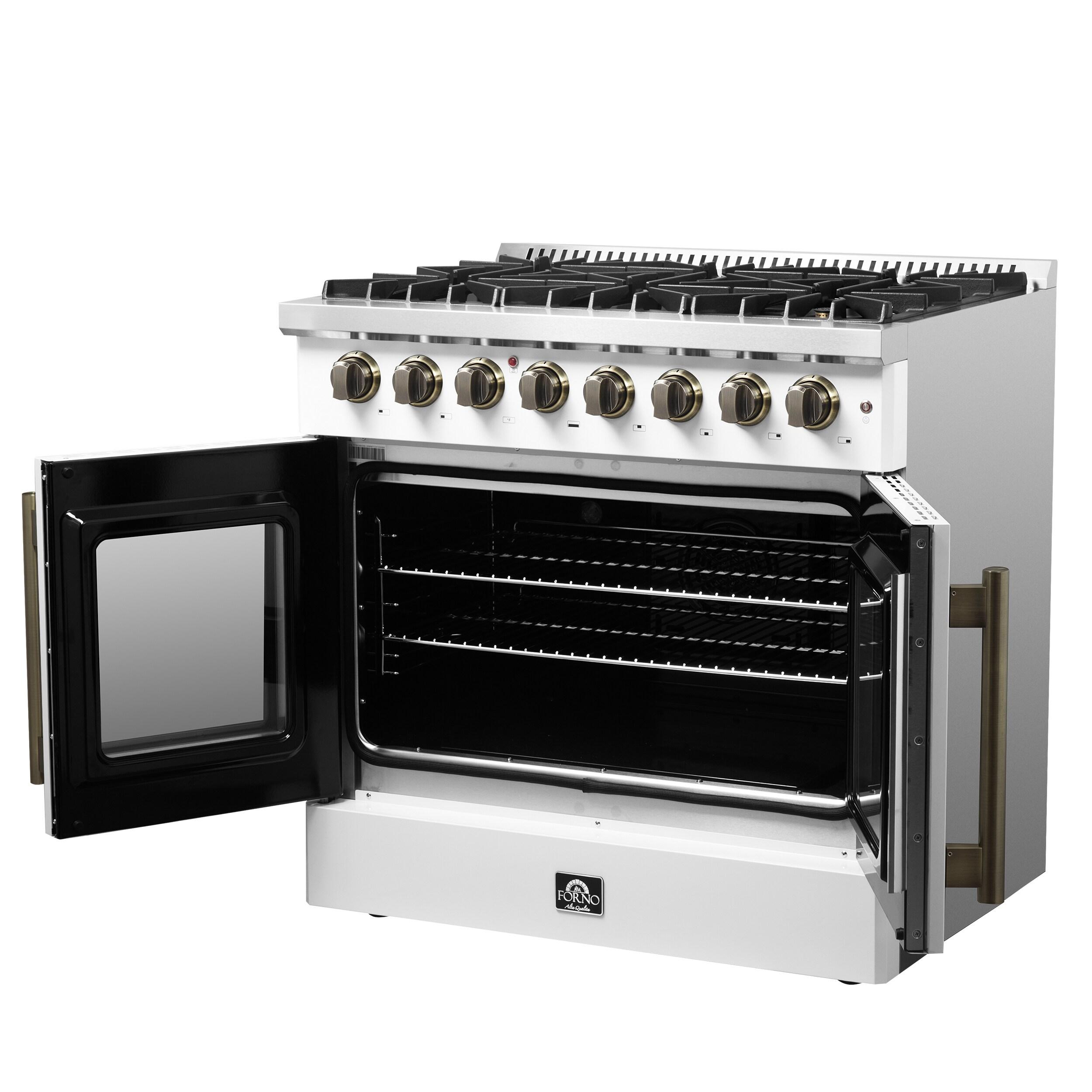 Galiano 36" French Door Dual Fuel Range, Black or White & Antique Brass, 5.36 cu.ft. True Convection Oven