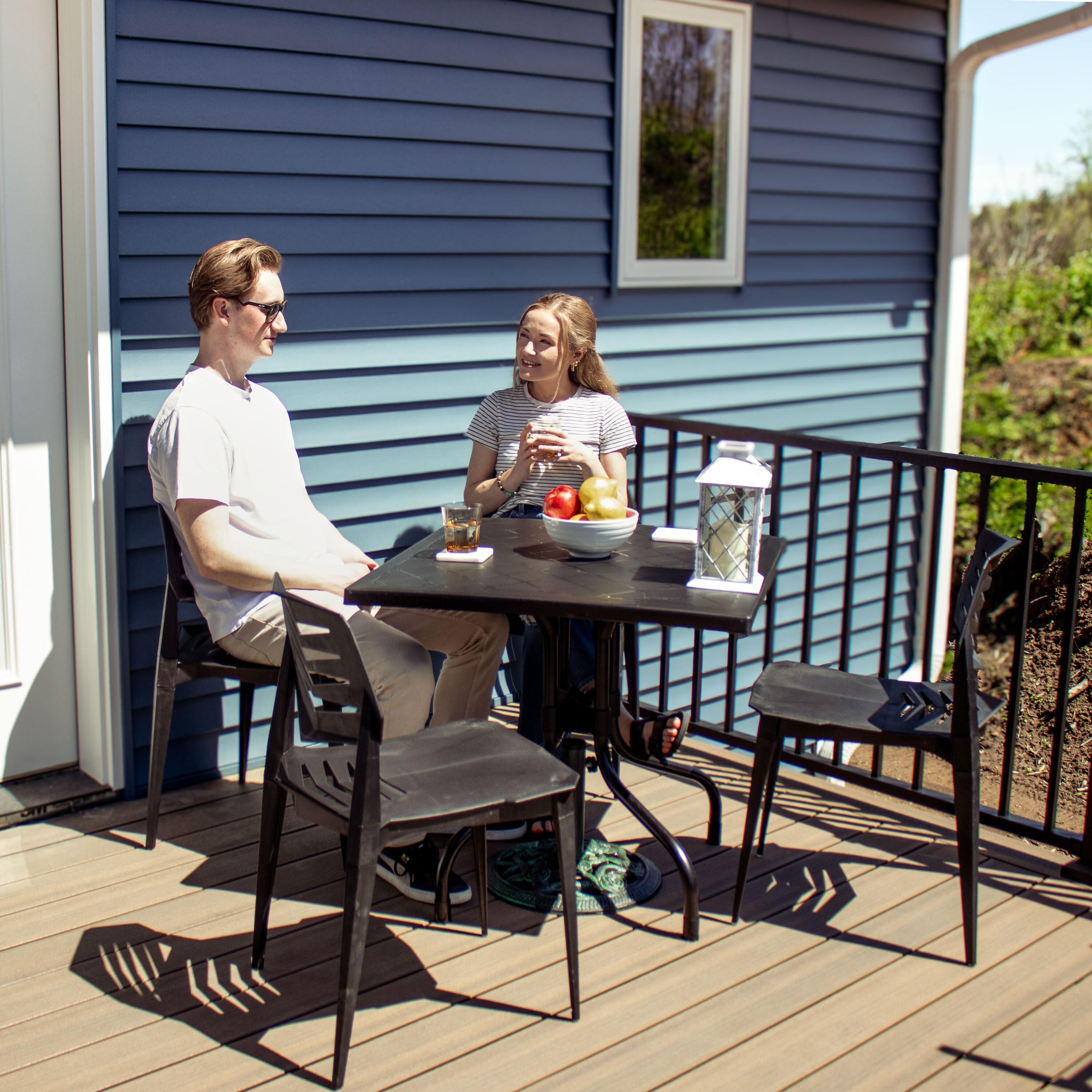 Sunnydaze Outdoor Square Polypropylene Top Dining Table with Curved Iron Legs - Black - 28.75"