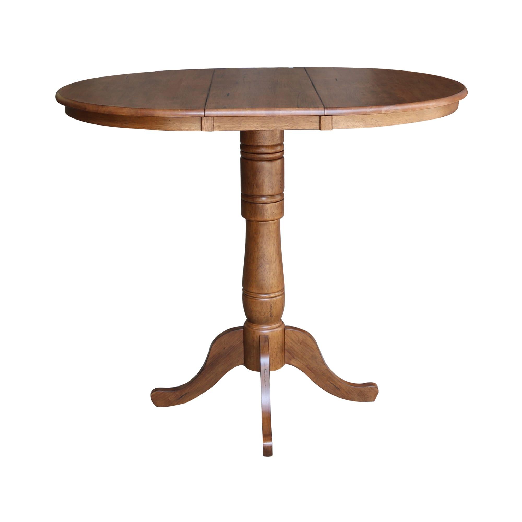 36" Solid Wood Round Top Pedestal Table in Oak with 12" Leaf - 41.3" H