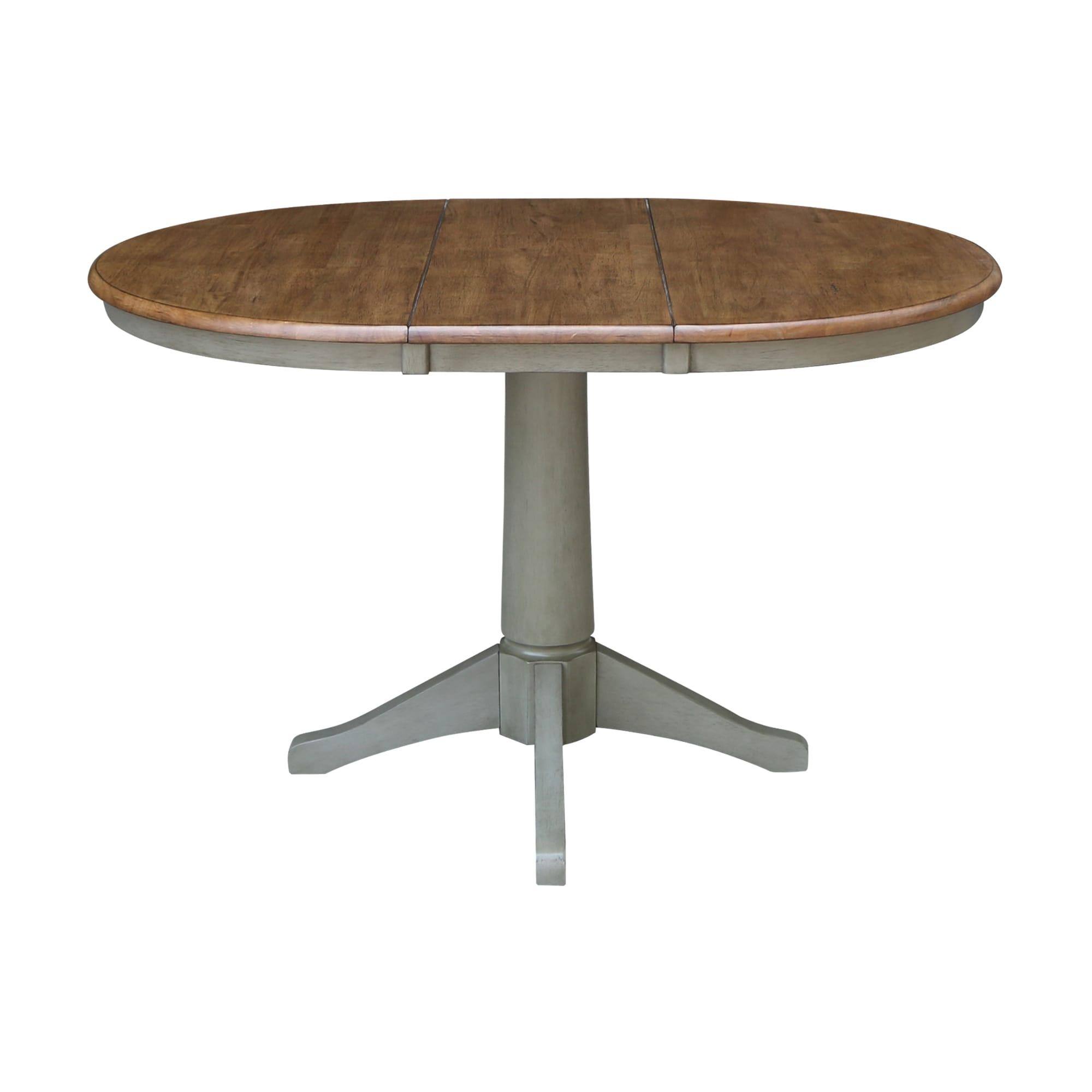 International Concepts 36" Round Top Pedestal Table With 12" Leaf - Dining Height - Distressed Hickory/Stone