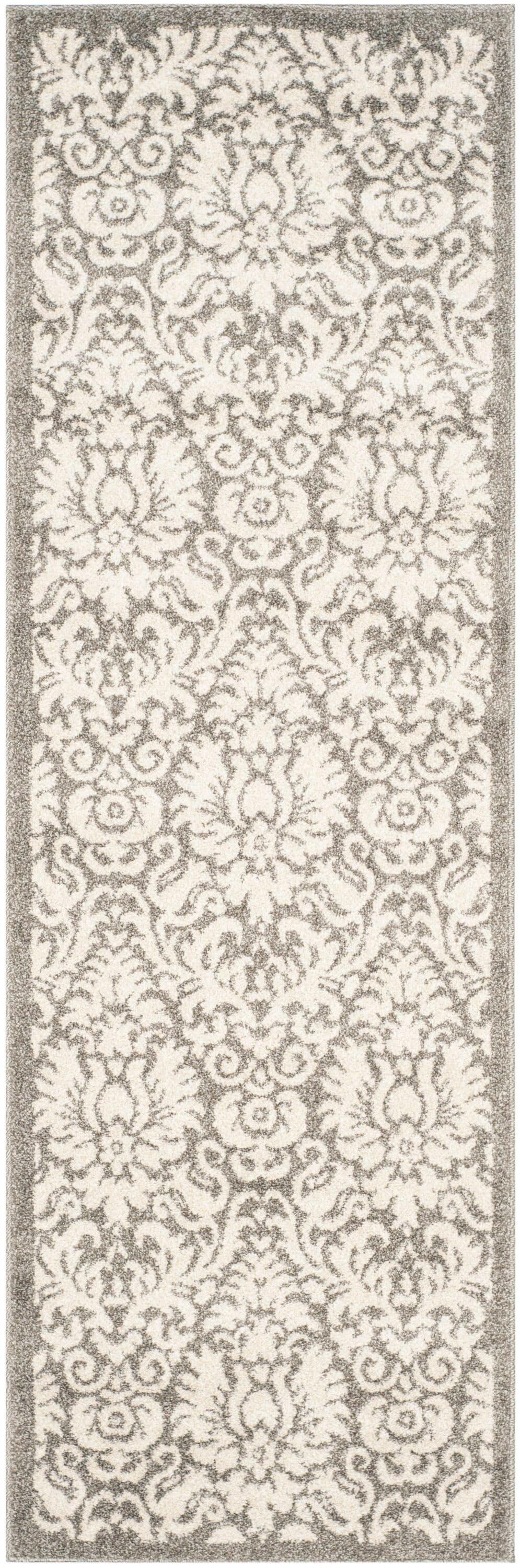 Amherst AMT427 Power Loomed Indoor Runner Rug - Dark Grey/Beige - 2'3"x13' - Safavieh