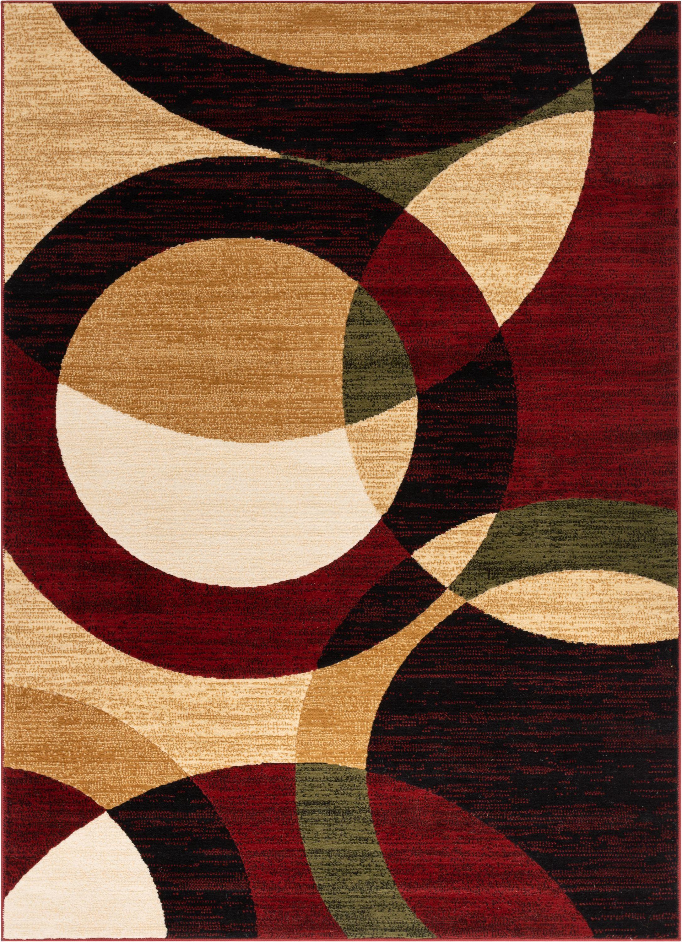 Well Woven 5 x 7 (ft) Loomed Polypropylene Red Rectangular Indoor Geometric Mid-Century Modern Area rug