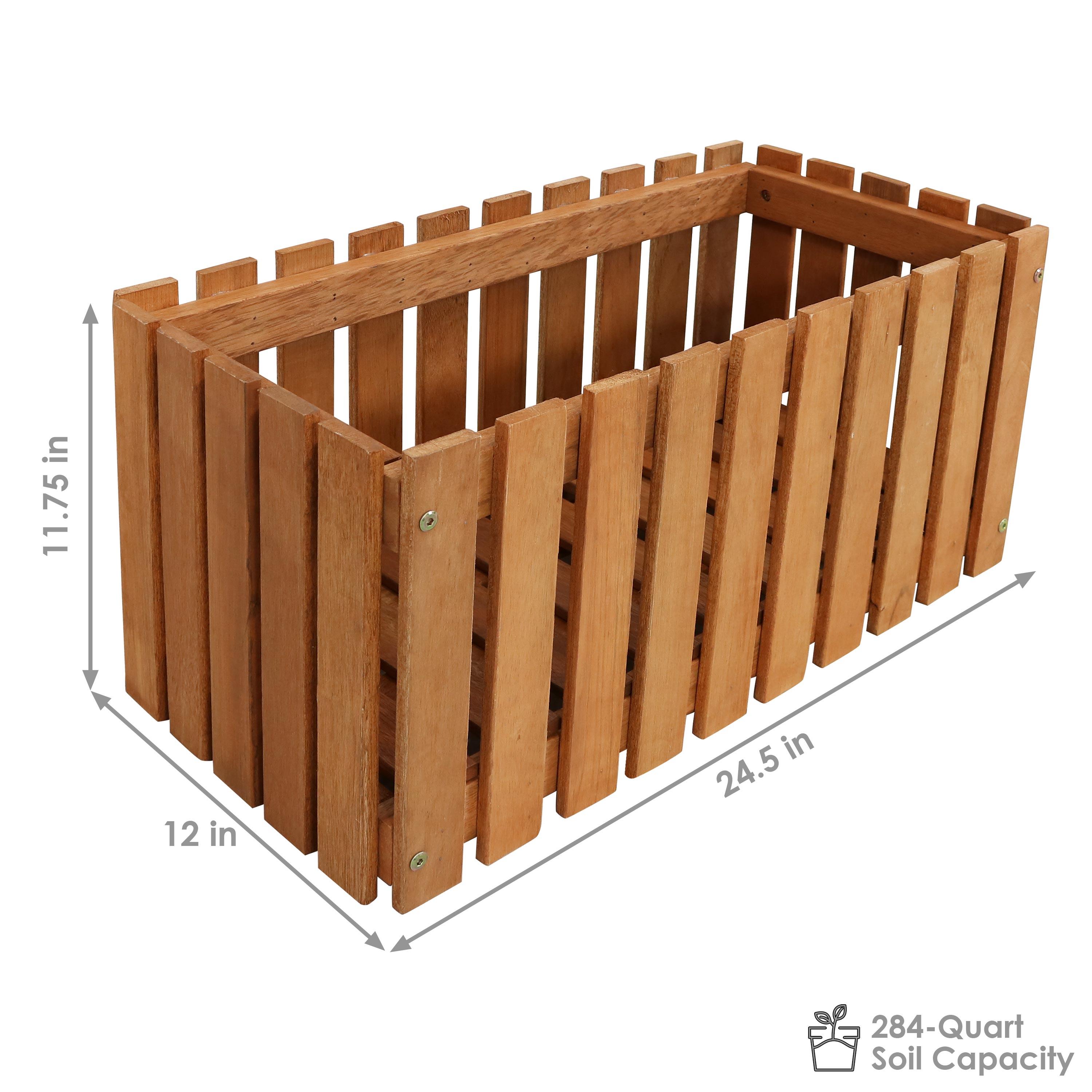Sunnydaze Outdoor Rectangle Meranti Wood Picket Style Planter Box for Flowers, Herbs, Vegetables and Plants - 24" W - Brown