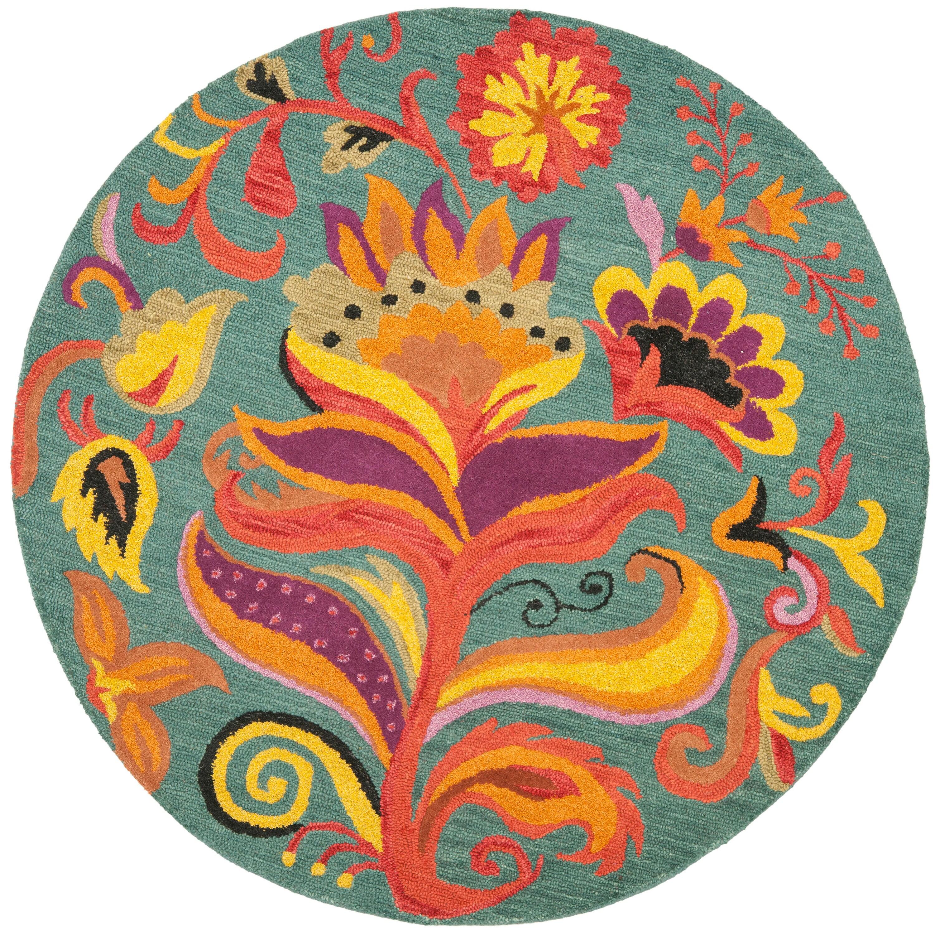 Blossom BLM679 Hand Hooked Area Rug - Blue/Multi - 4' round - Safavieh.