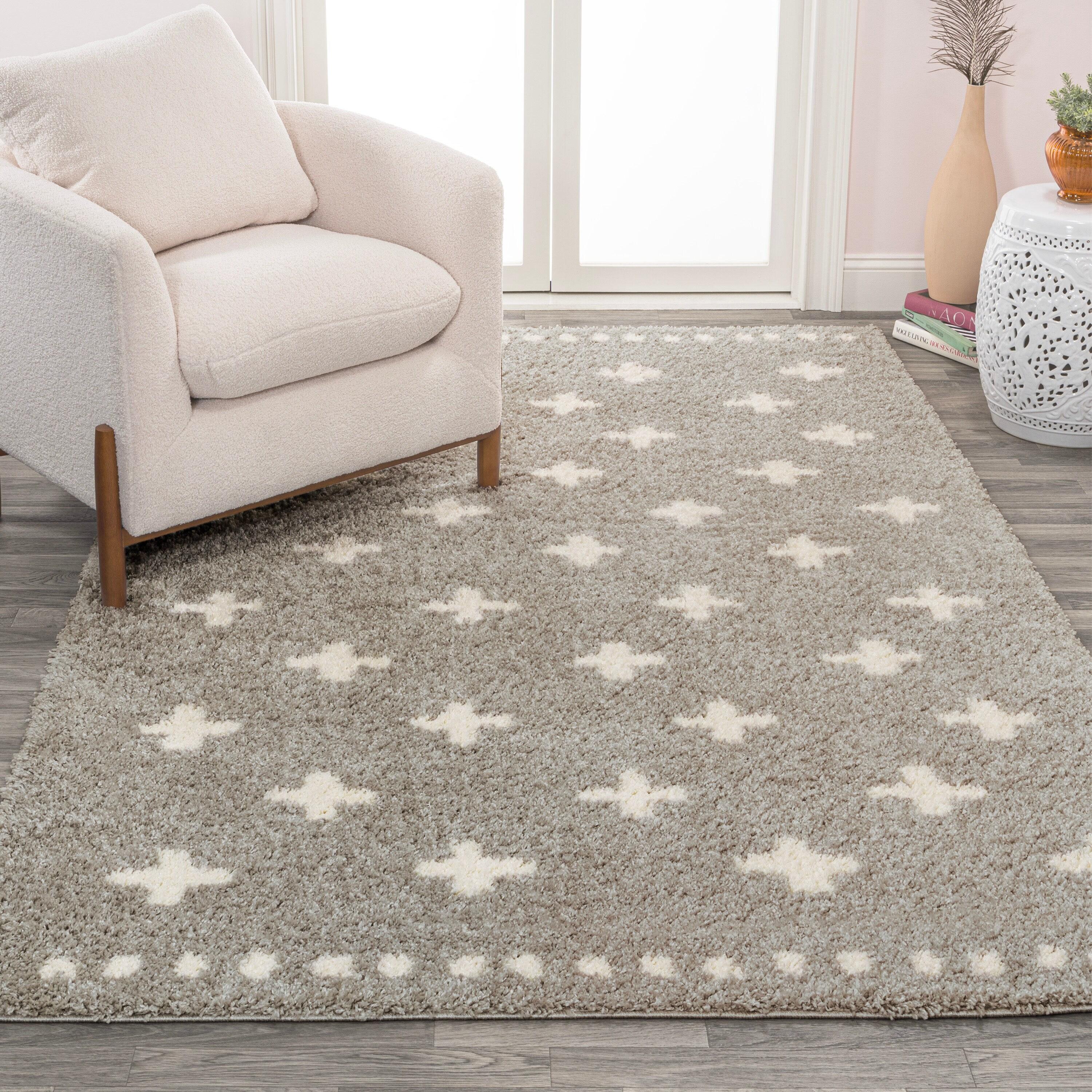 JONATHAN Y Cristo Berber Geometric Shag Gray/Ivory 3 ft. x 5 ft. Area Rug