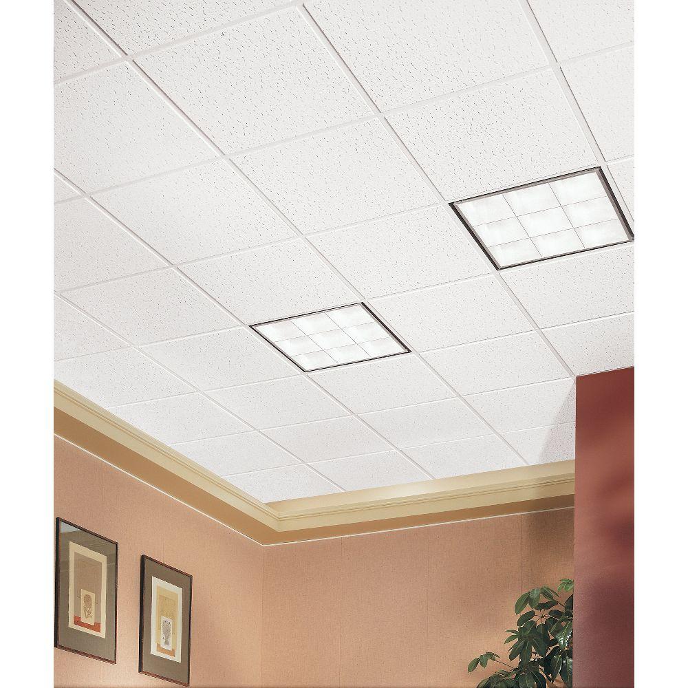 Armstrong 2x2 FISSURED Acoustic Ceiling Tiles for Suspended Ceiling Grids, 16-tiles per pack, White