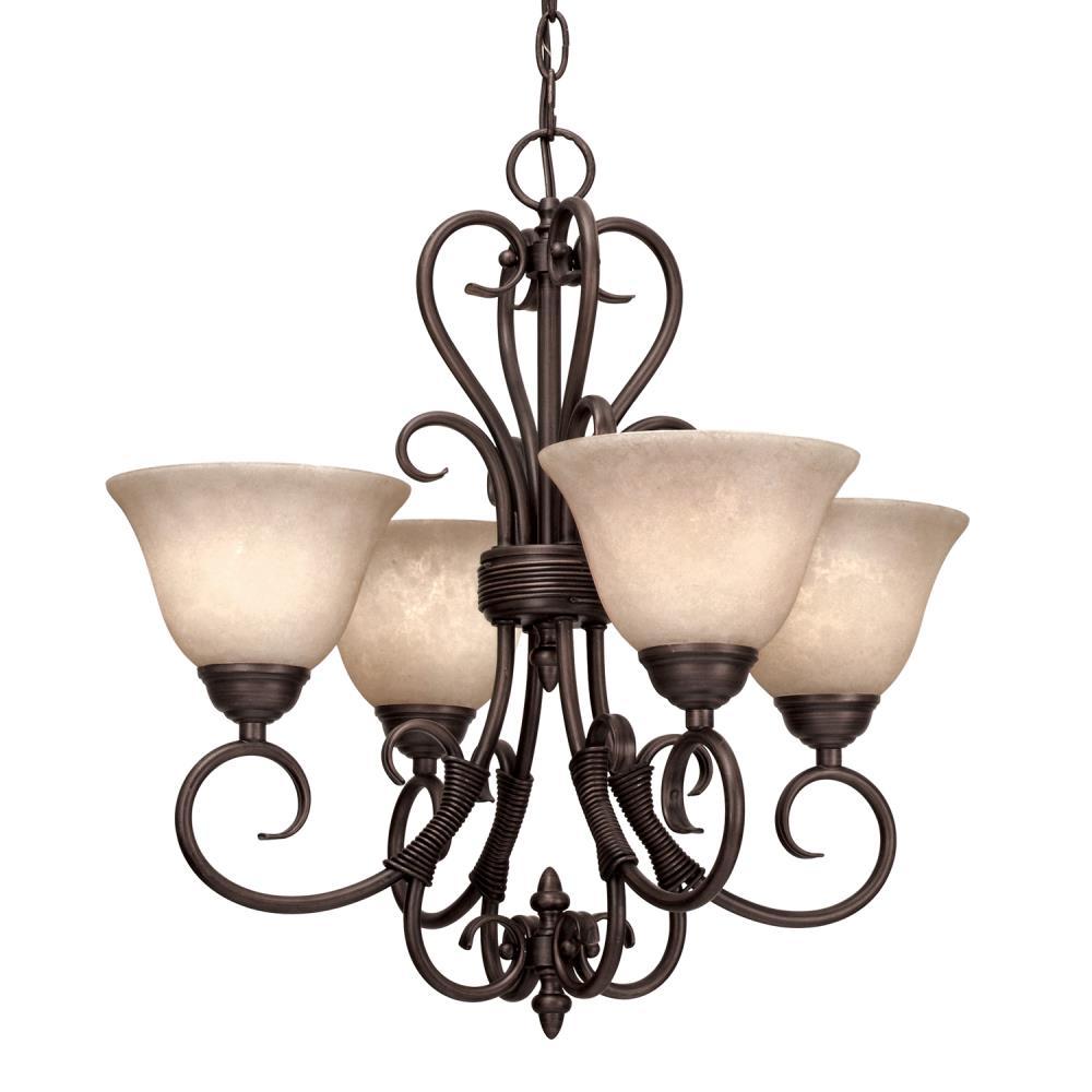 Rubbed Bronze 19" Transitional Mini Chandelier with Tea Stone Glass