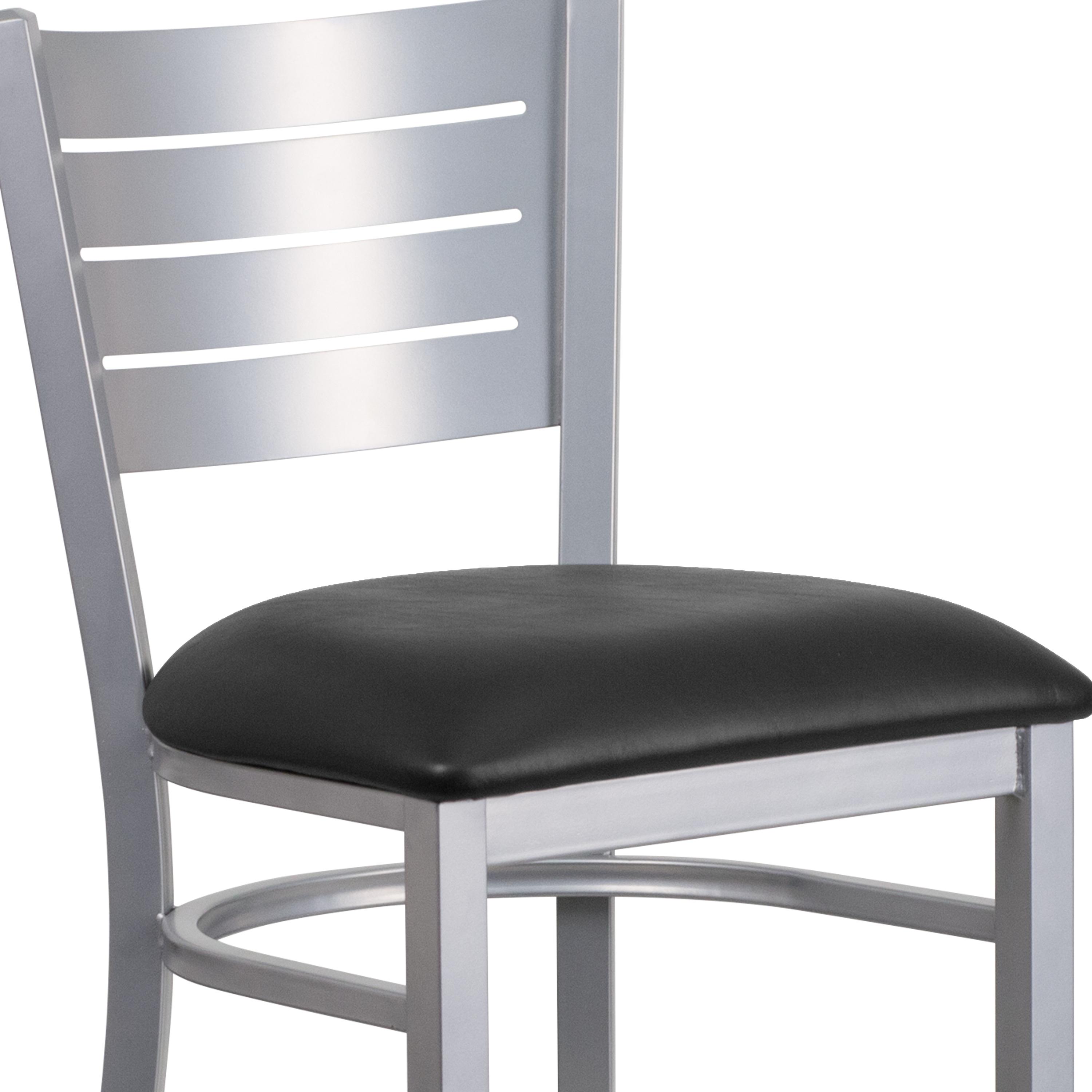 Flash Furniture HERCULES Series Silver Slat Back Metal Restaurant Barstool - Black Vinyl Seat