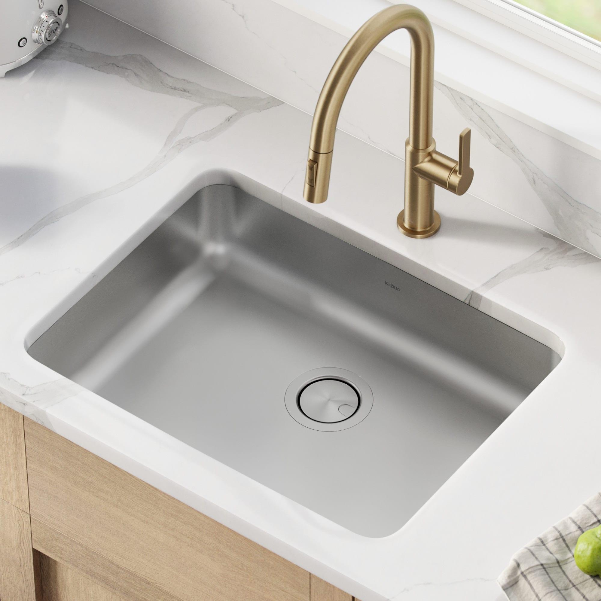 Dex™️ Series KRAUS 25" L Undermount 16 Gauge Stainless Steel Single Bowl ADA Kitchen Sink