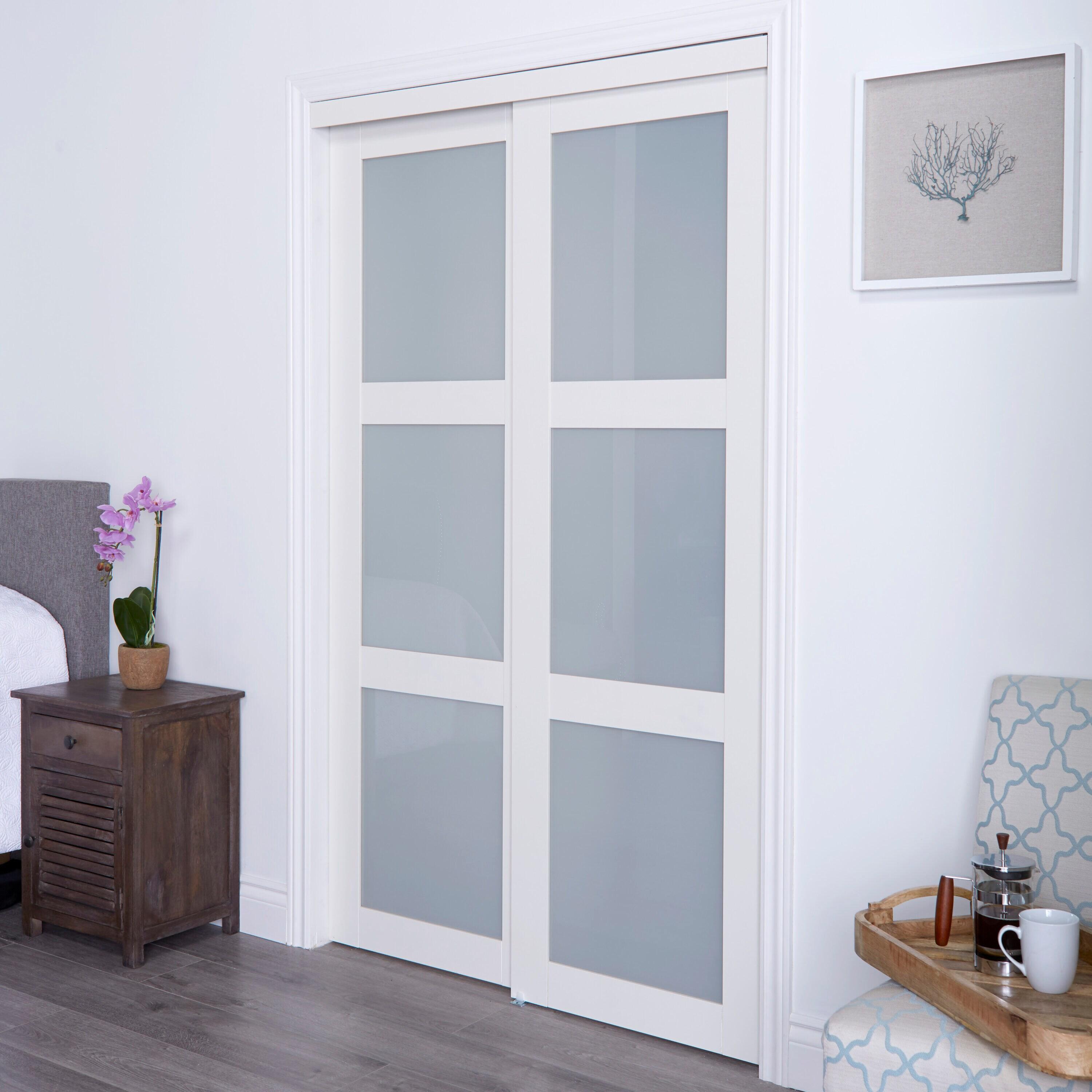 Renin 80'' Solid + Manufactured Wood Glass Low-Gloss Sliding Closet Doors