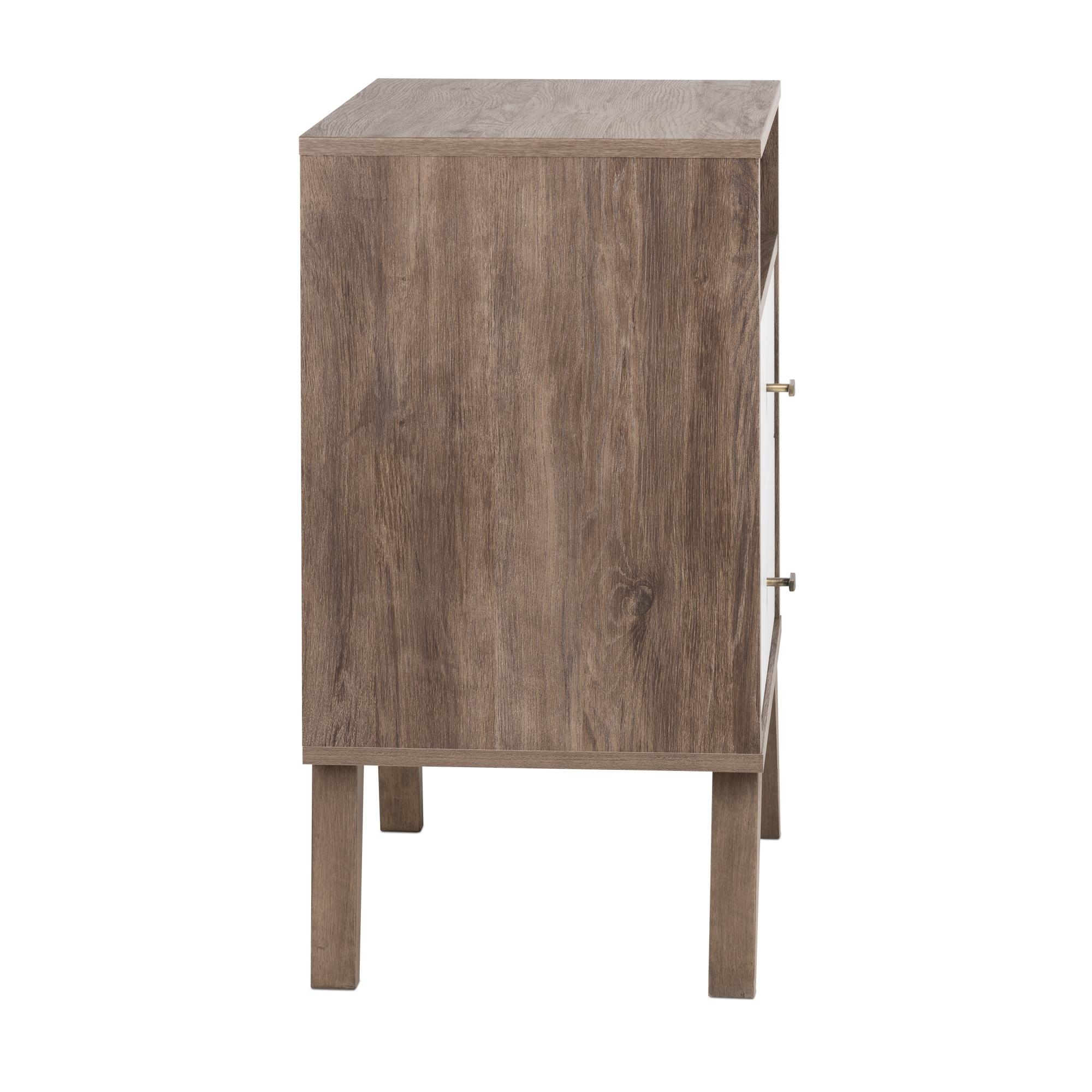 Milo Mid Century Modern 2 Drawer Tall Nightstand: Brass Knobs, Wood Legs - Prepac