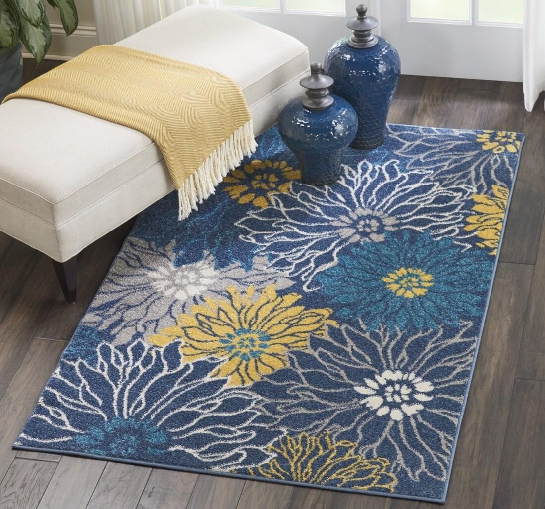 4â€™ x 6â€™ Blue Tropical Flower Area Rug
