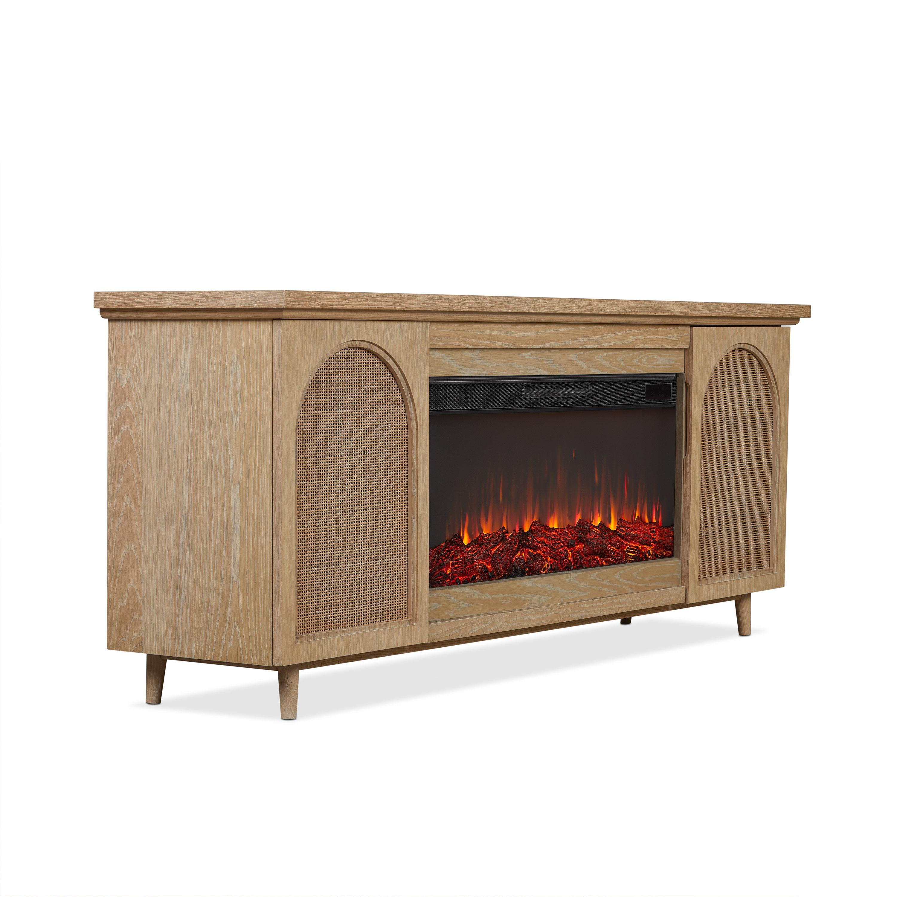 Dahlia 76" Landscape Electric Fireplace Tv Stand In White Oak