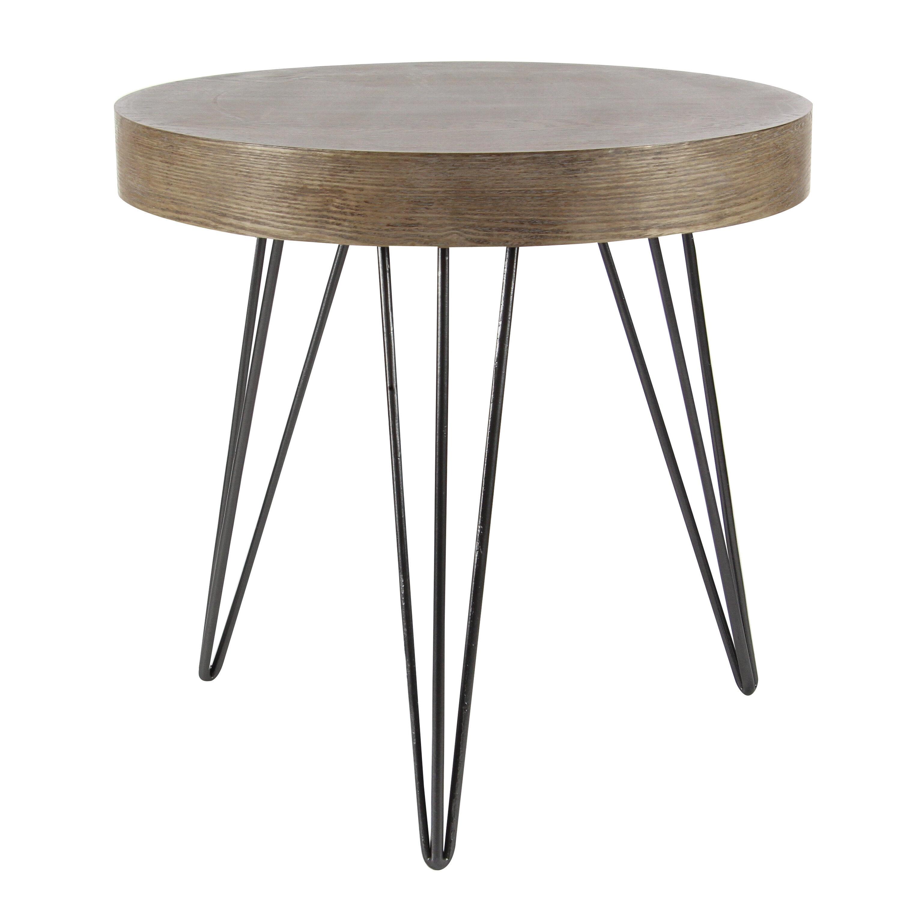 Union Rustic Villalpando Wooden Side End Brown Accent Table with Black Metal Hairpin Legs
