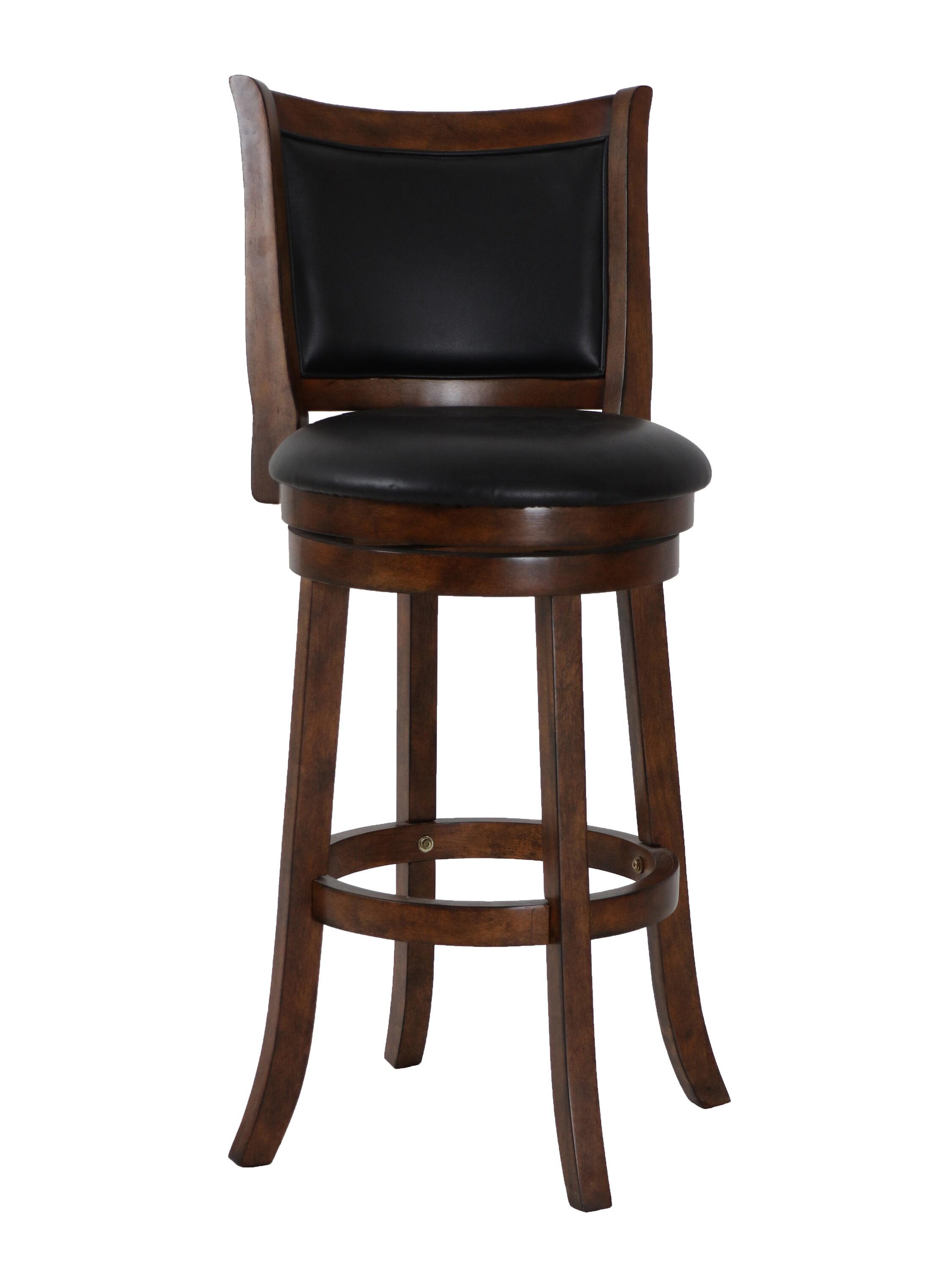 New Classic Furniture, Bristol Wood Swivel Bar Stool with PU Seat in Dark Brown, Brown