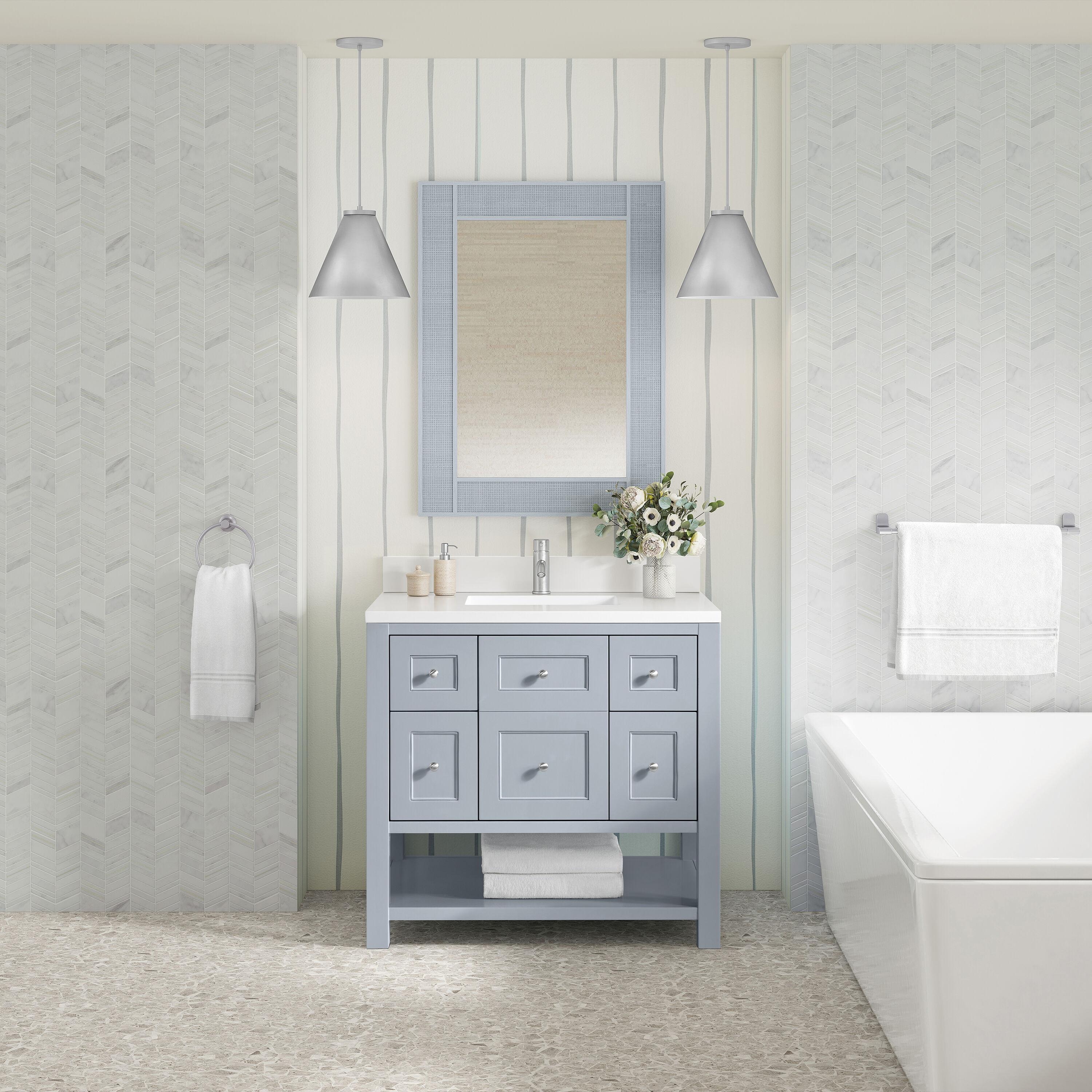 James Martin Vanities 330-V36-SRB-3LDL 36 in. Breckenridge Single Vanity with 3 cm Lime Delight Quartz Top, Serenity Blue