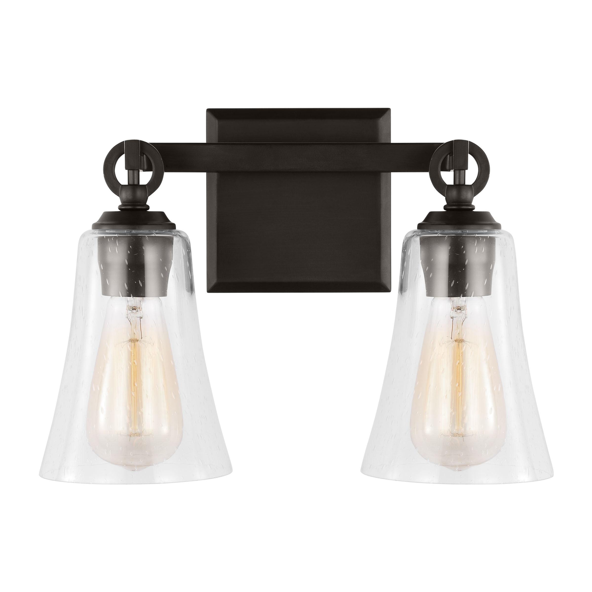 Aged Iron Two-Light Vanity with Clear Seeded Glass Shades