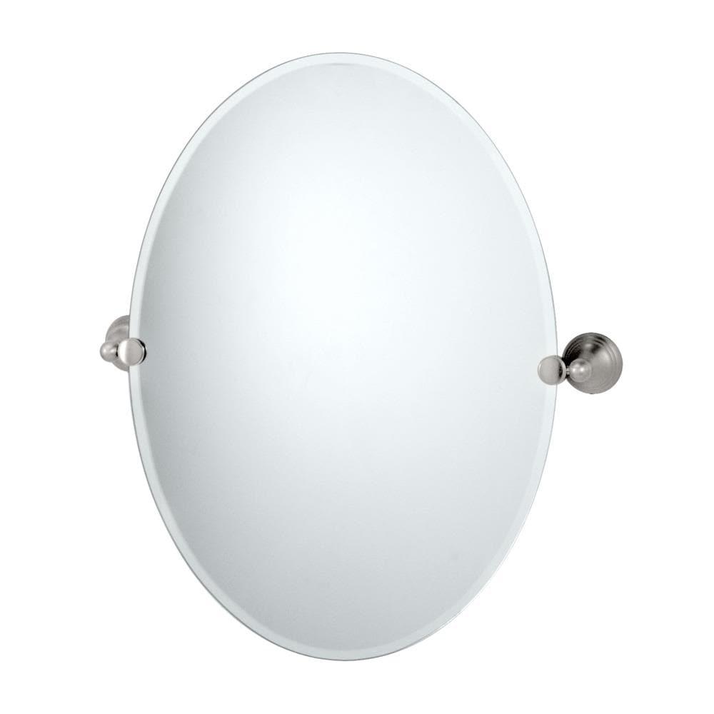 Charlotte Collection Frameless Oval Vanity Mirror in Satin Nickel