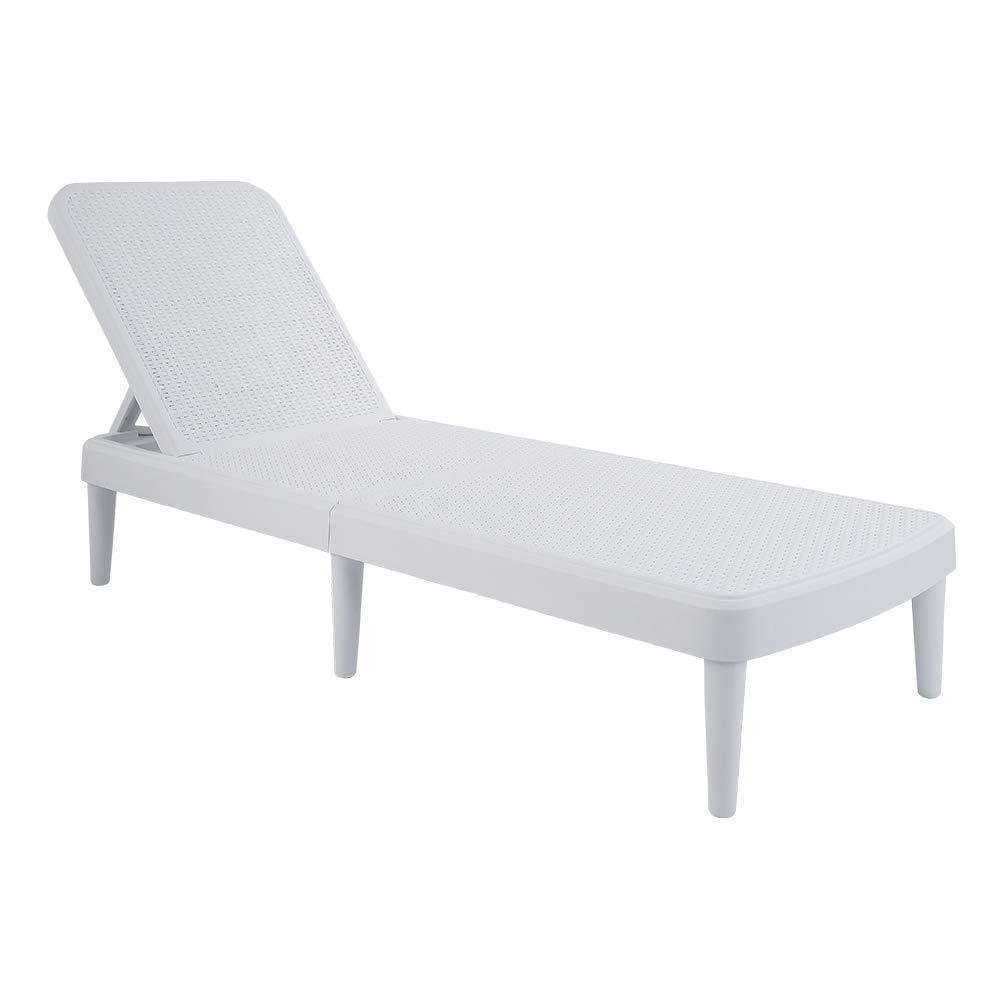 Tahiti Rattan Chaise Lounge - White - Lagoon: Resin Adjustable Back, Mold & UV Resistant Patio Lounger