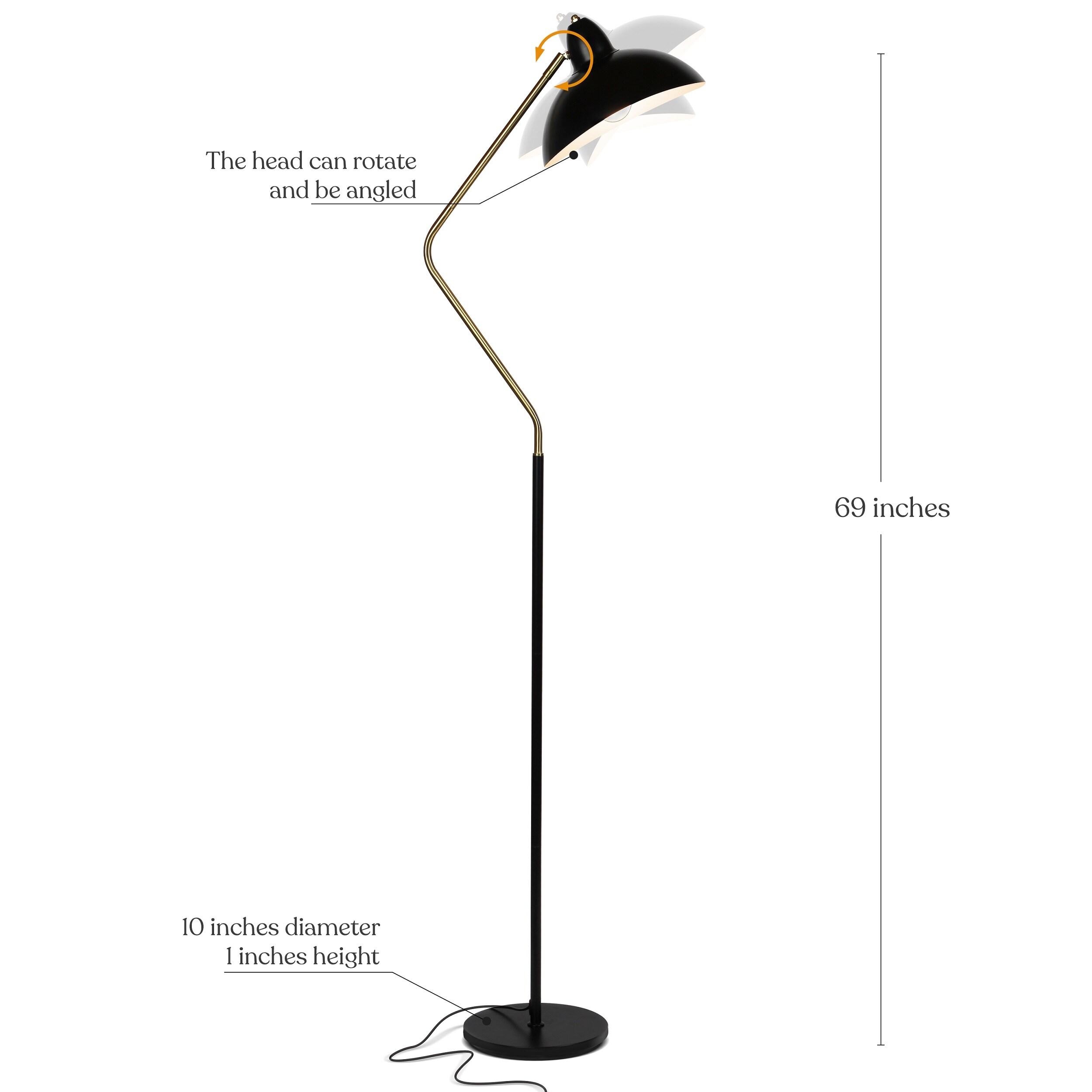 Brightech Swoop 69 in. Mid Century Modern Adjustable Curved Black Standing Lamp with Metal Bowl Shade and Gold Finish - LED Bulb Included