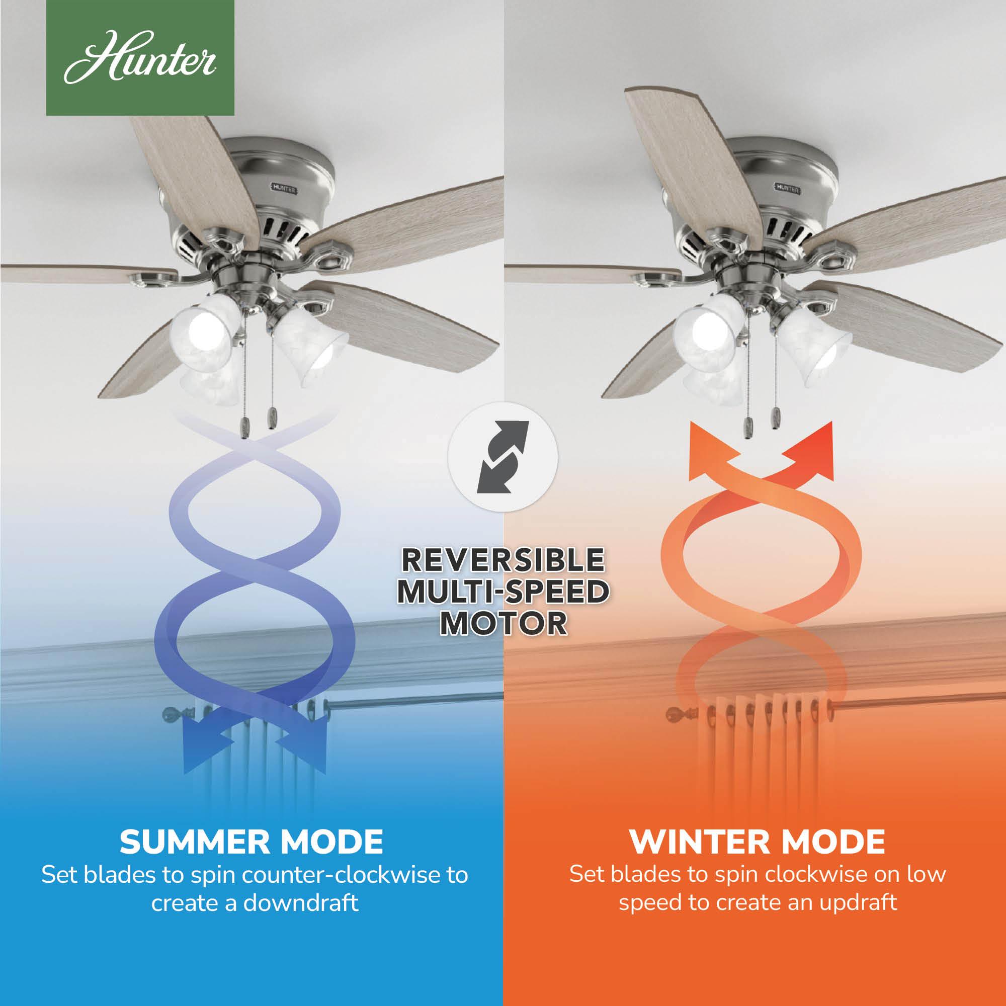 Builder Low Profile 52" 5 - Blade Flush Mount Ceiling Fan with Lights and Pull Chains