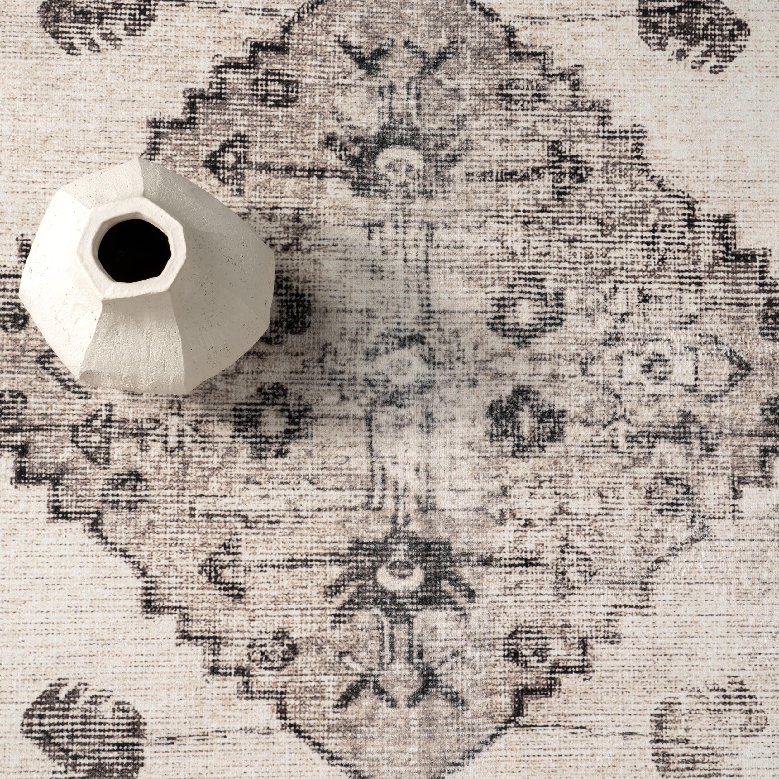 Nuloom Gladys Pet Friendly Machine Washable Vintage Medallion Area Rug, 3' x 5', Light Grey