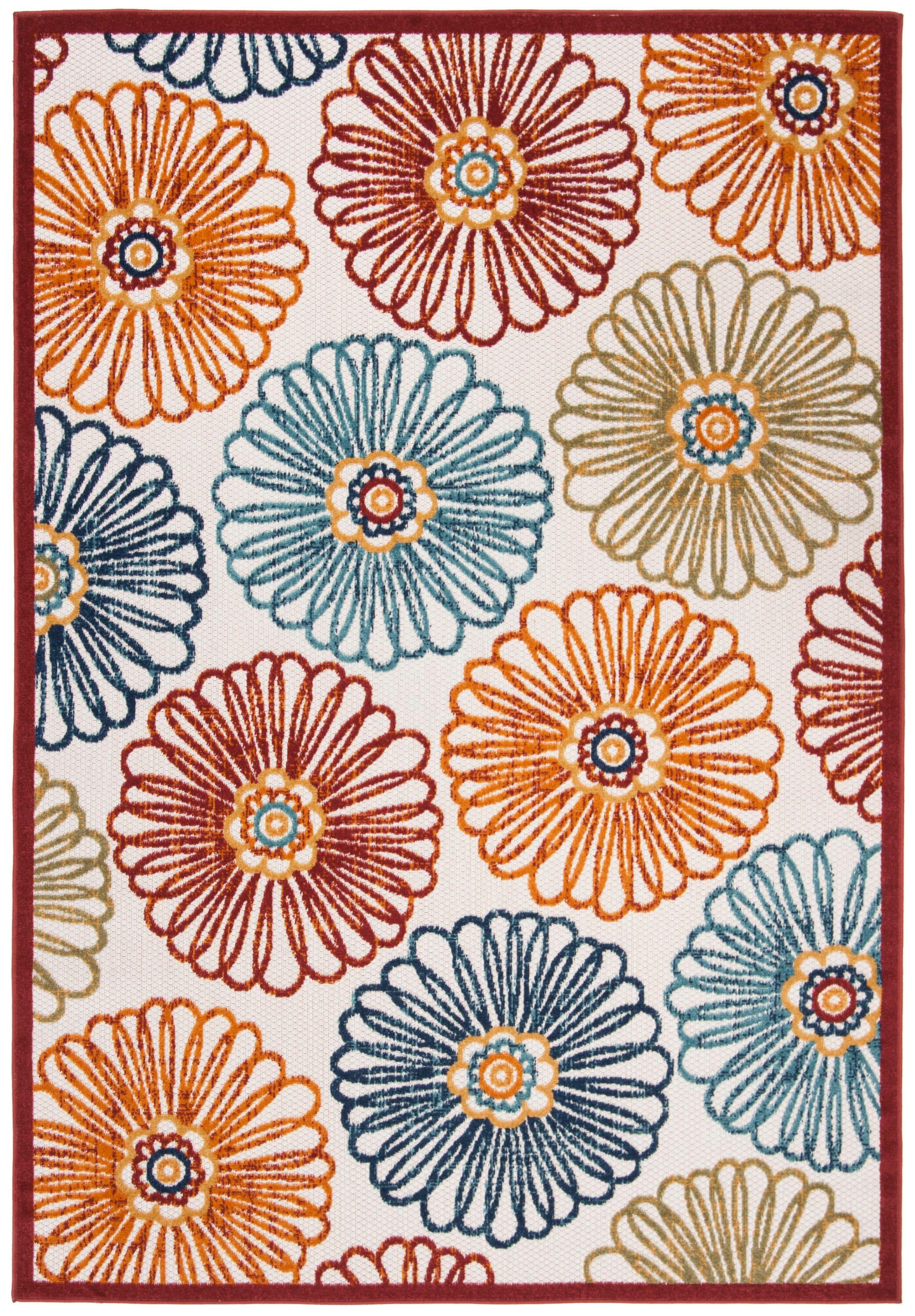 Cabana Floral Creme and Red 2' x 4' Synthetic Area Rug