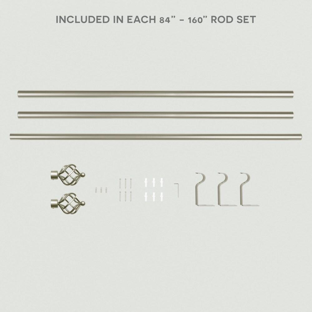 Exclusive Home 84"-160" Torch Indoor/Outdoor Curtain Rod - Matte Silver: Adjustable Iron Rod, Twist Finial, 25lb Capacity